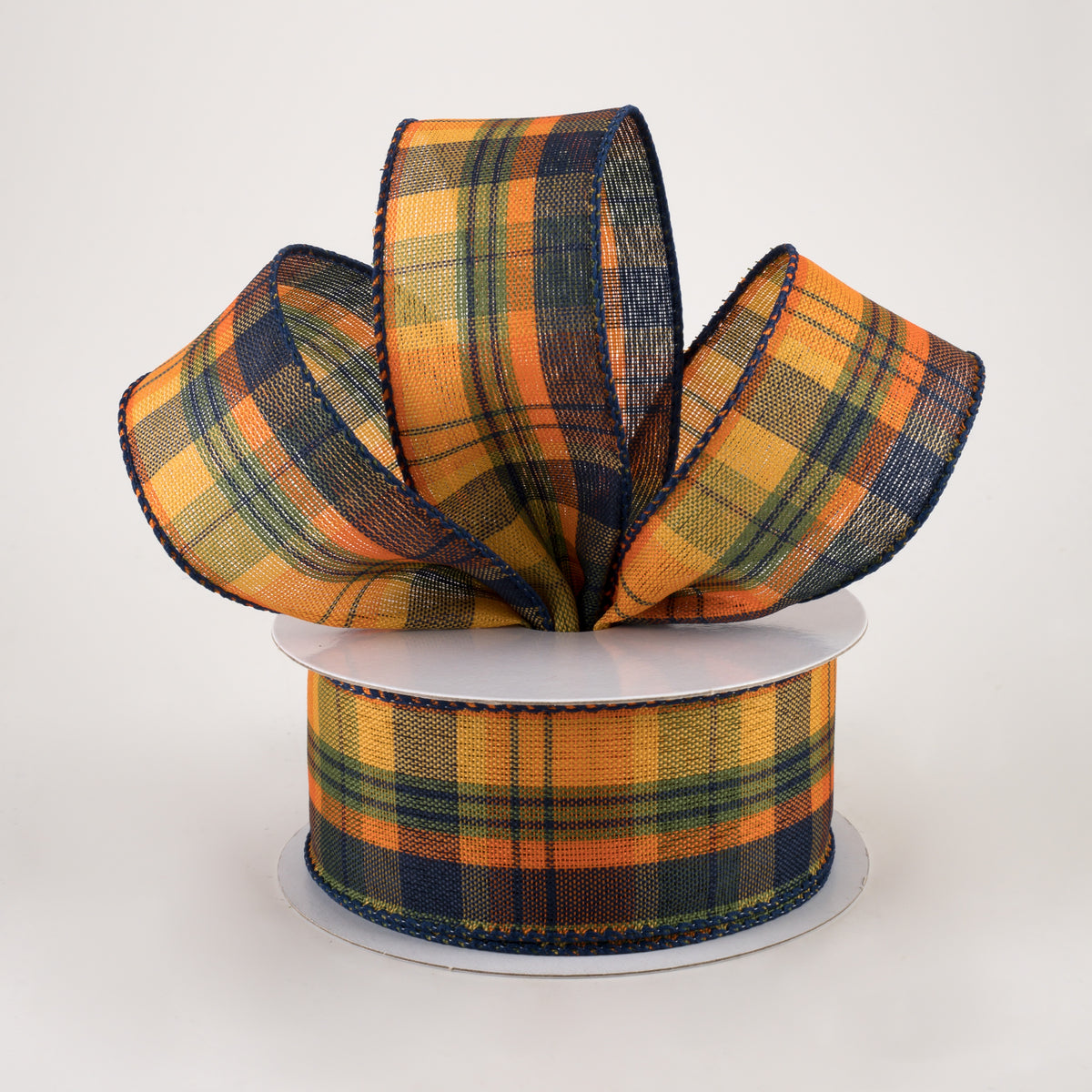 1.5" Jamie Plaid Ribbon: Orange, Navy, Green (10 Yards) Lifestyle Photo