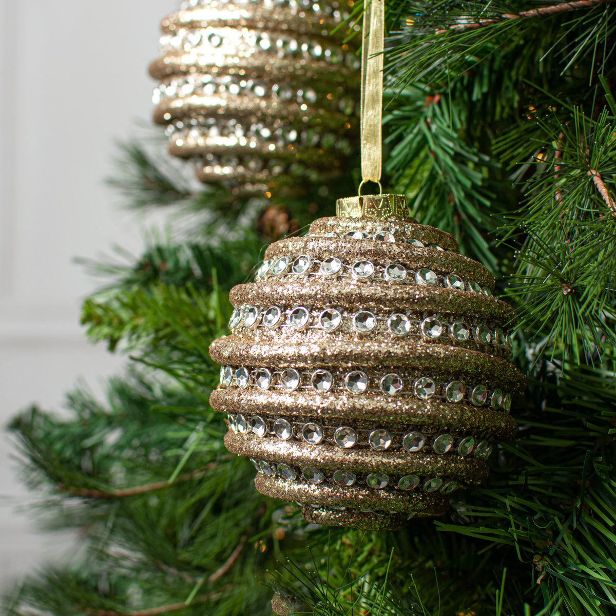 4" Jewel Ball Ornament: Champagne (Box of 4) Lifestyle Photo