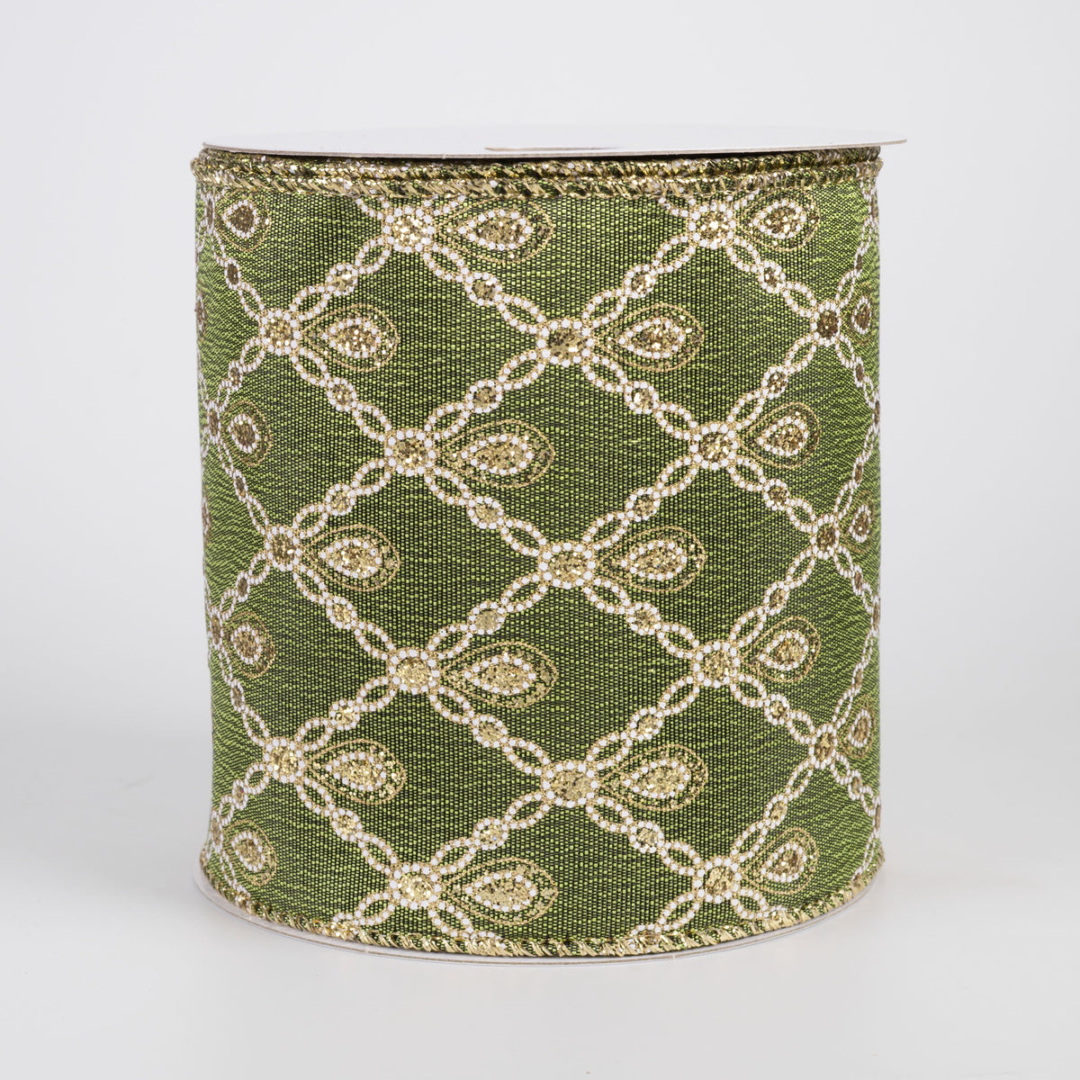 4" Jeweled Peacock Diamond Lattice Satin Ribbon: Moss Green (10 Yards) Item Number: 71673-04-08
