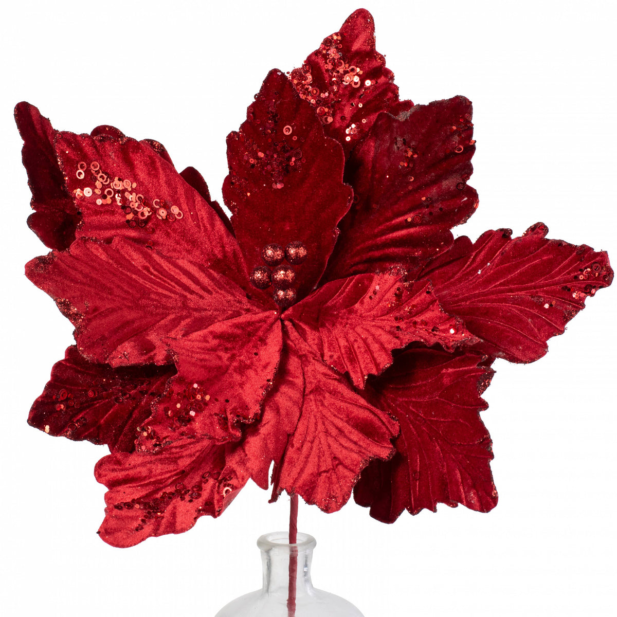 19" x 25" Jumbo Deluxe Velvet Poinsettia Stem: Cranberry Red Item Number: XS401057
