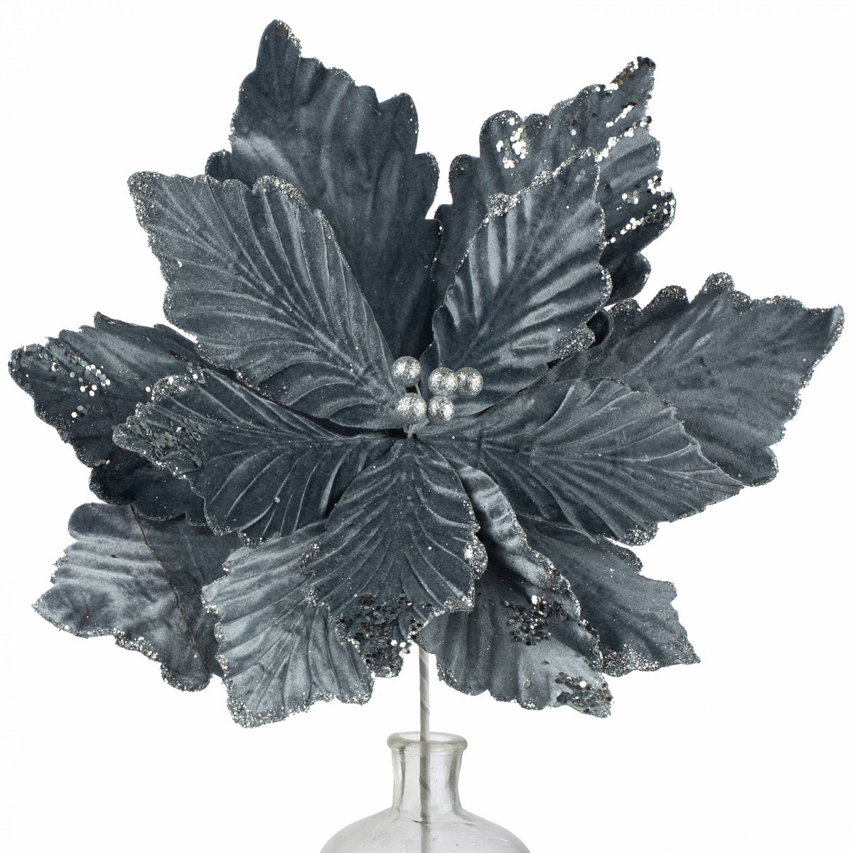 19" x 25" Jumbo Deluxe Velvet Poinsettia Stem: Dark Grey Item Number: XS401010