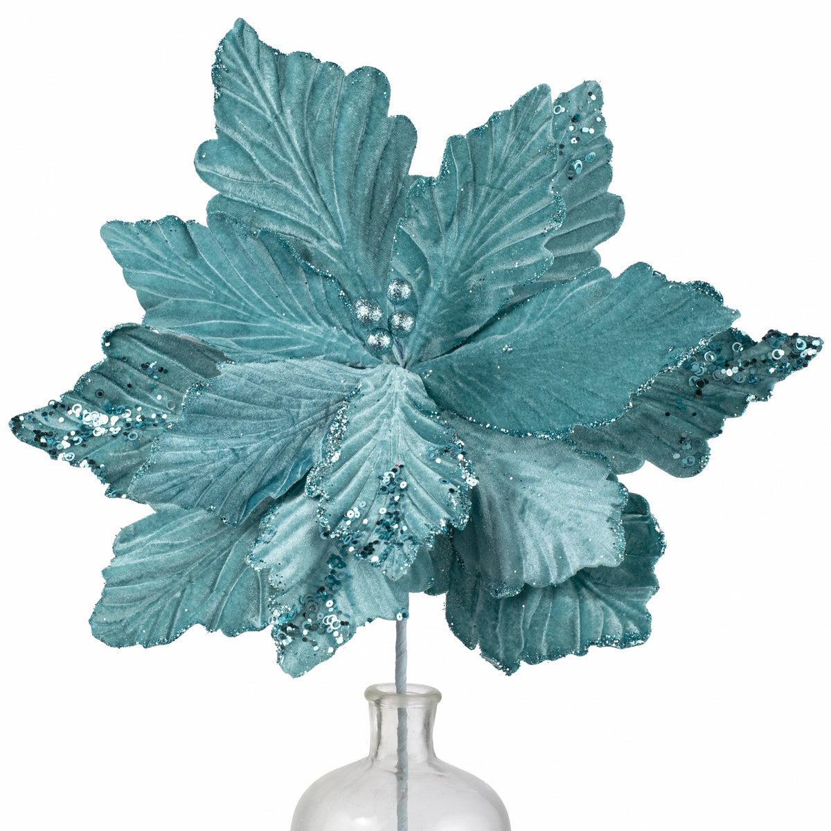19" x 25" Jumbo Deluxe Velvet Poinsettia Stem: Ice Blue Item Number: XS401048