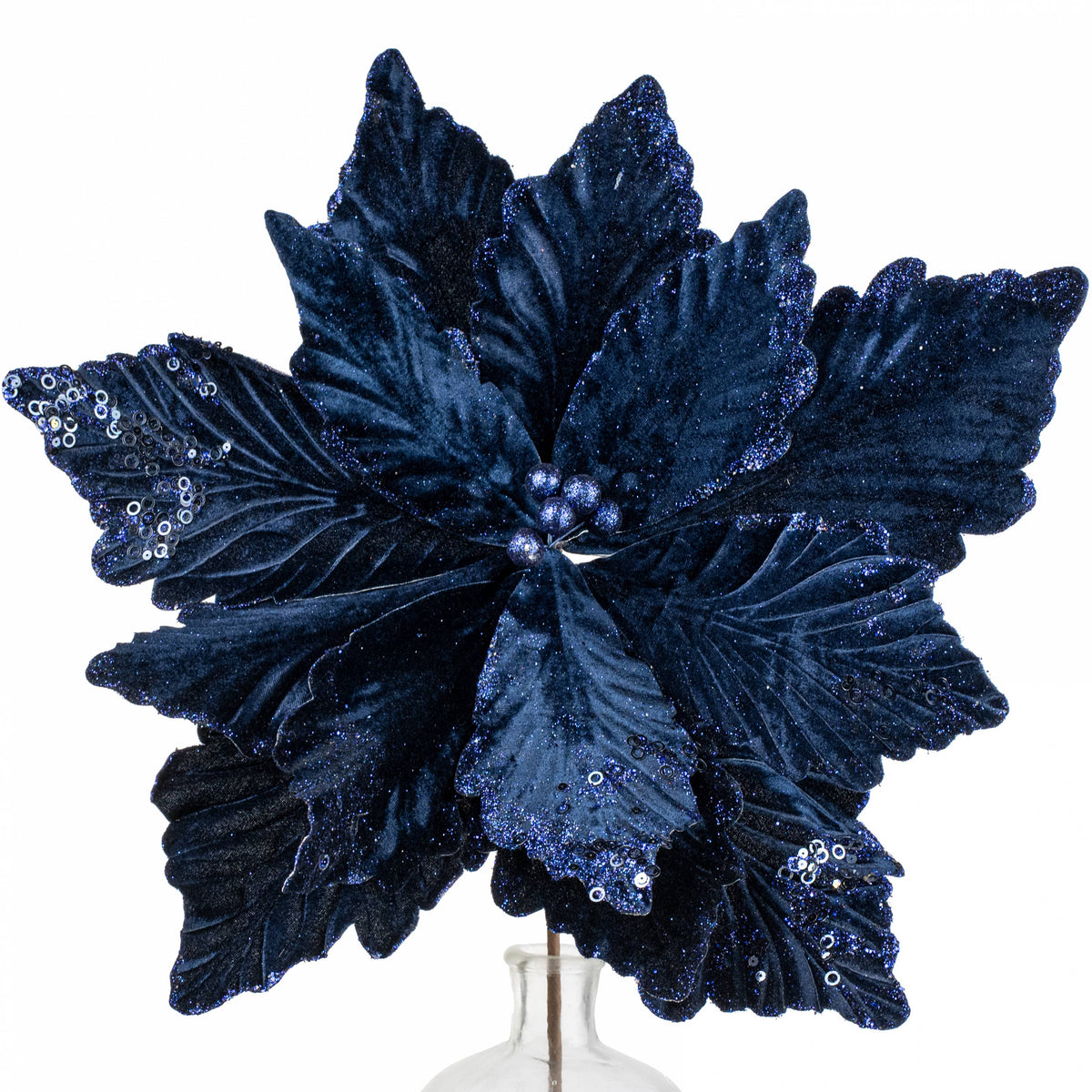 19" x 25" Jumbo Deluxe Velvet Poinsettia Stem: Navy Blue Item Number: XS401019