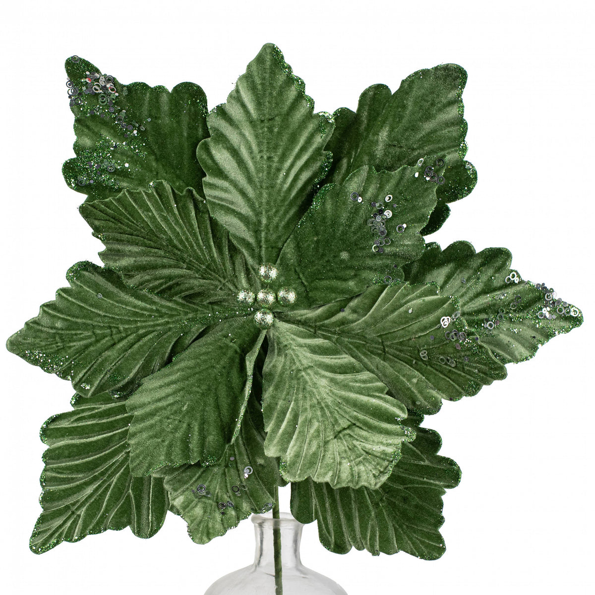 19" x 25" Jumbo Deluxe Velvet Poinsettia Stem: Sage Green Item Number: XS401030