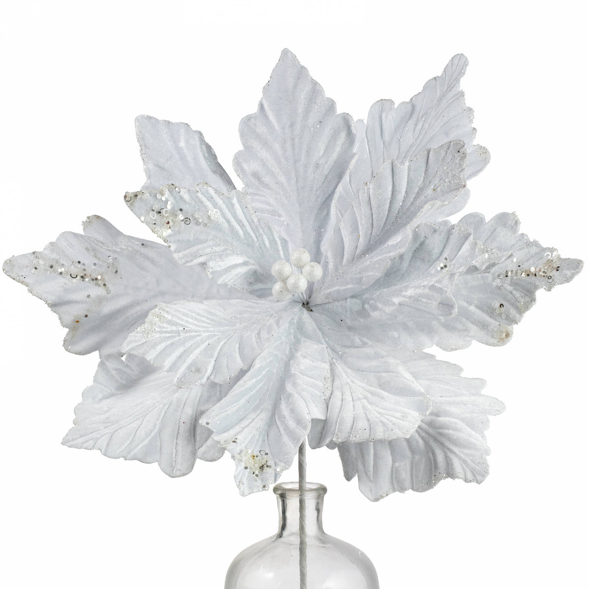 19" x 25" Jumbo Deluxe Velvet Poinsettia Stem: White Item Number: XS401056