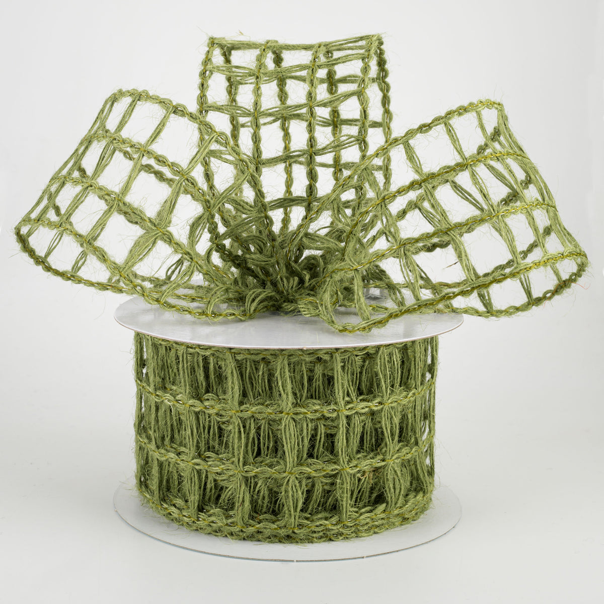 2.5" Jute Window Pane Mesh Ribbon: Moss Green (10 Yards) Lifestyle Photo