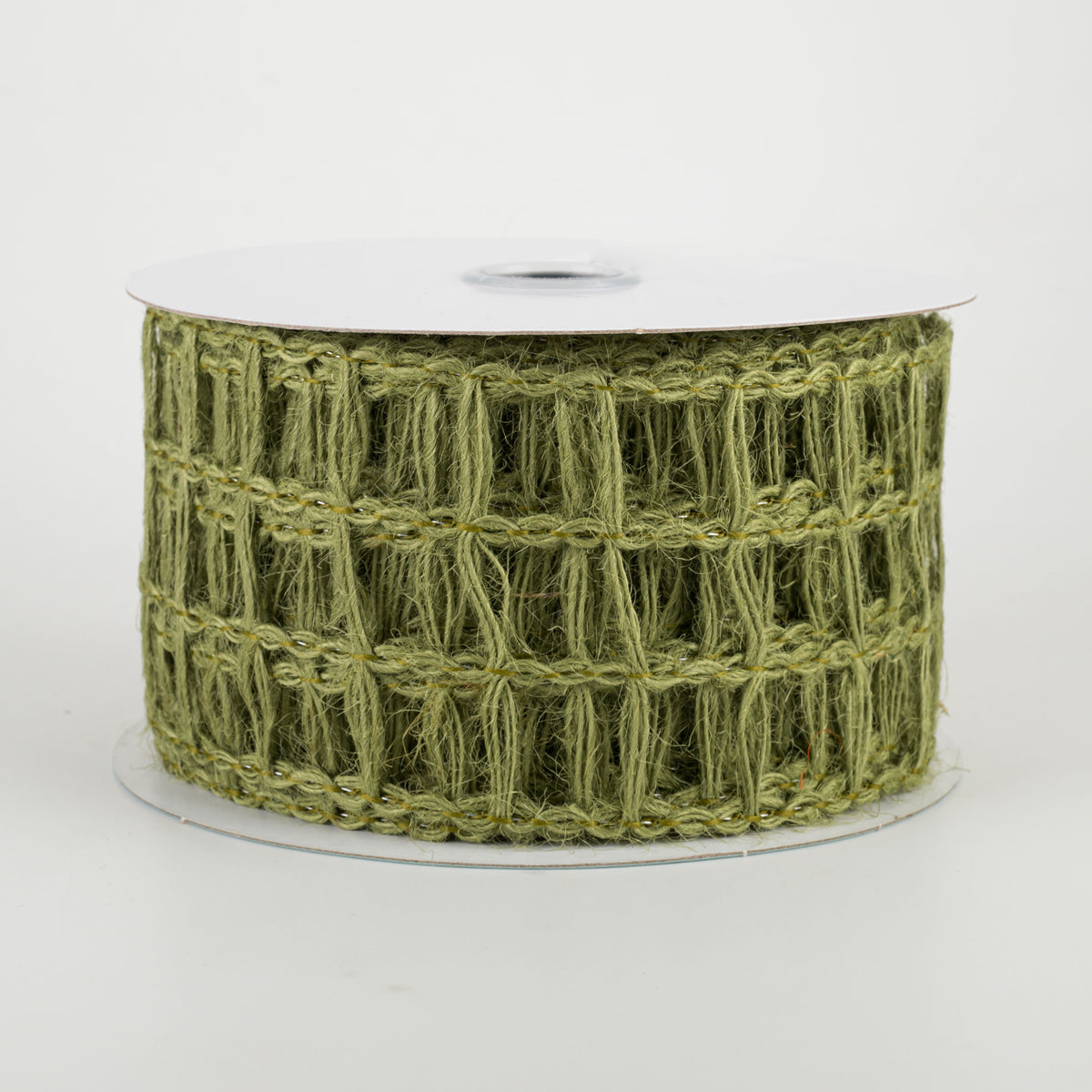 2.5" Jute Window Pane Mesh Ribbon: Moss Green (10 Yards)