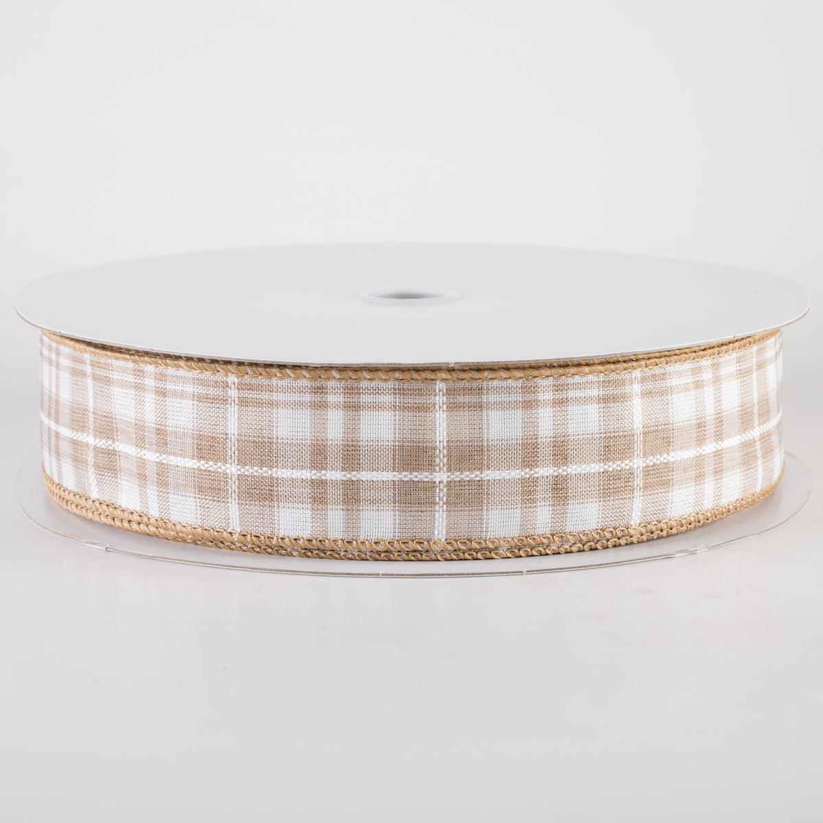 1.5" Kennedy Plaid Ribbon: Natural & White (50 Yards)