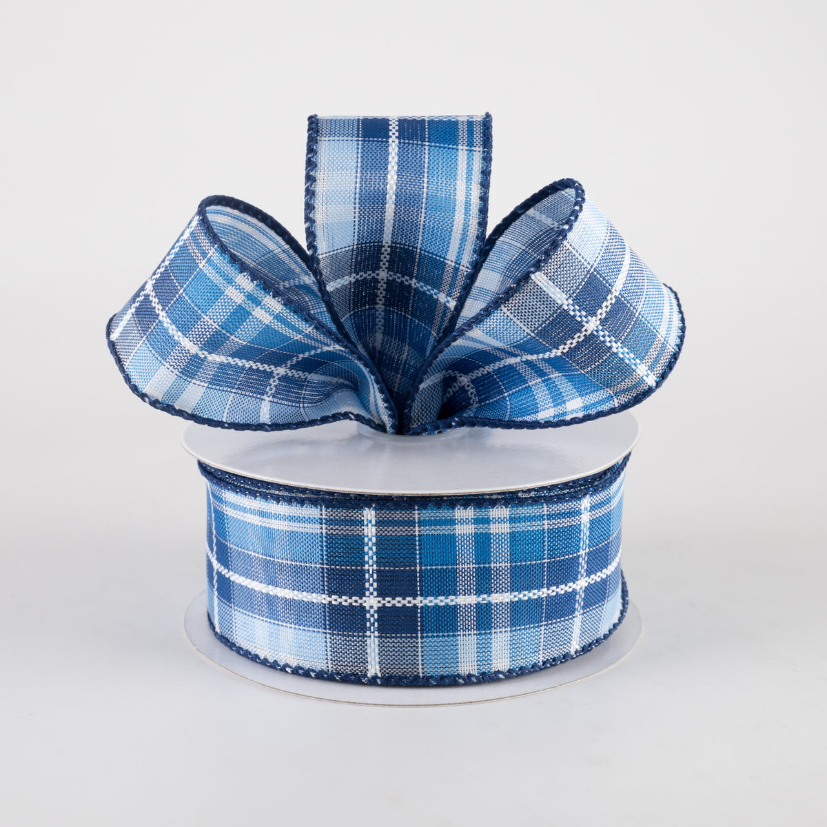 1.5" Kennedy Plaid Ribbon: Navy, Light Blue, White (10 Yards) Lifestyle Photo