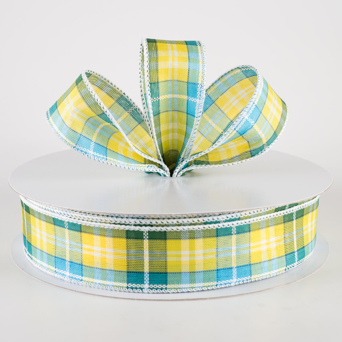 1.5" Kennedy Plaid Ribbon: Turquoise, Green, Yellow (50 Yards) Lifestyle Photo
