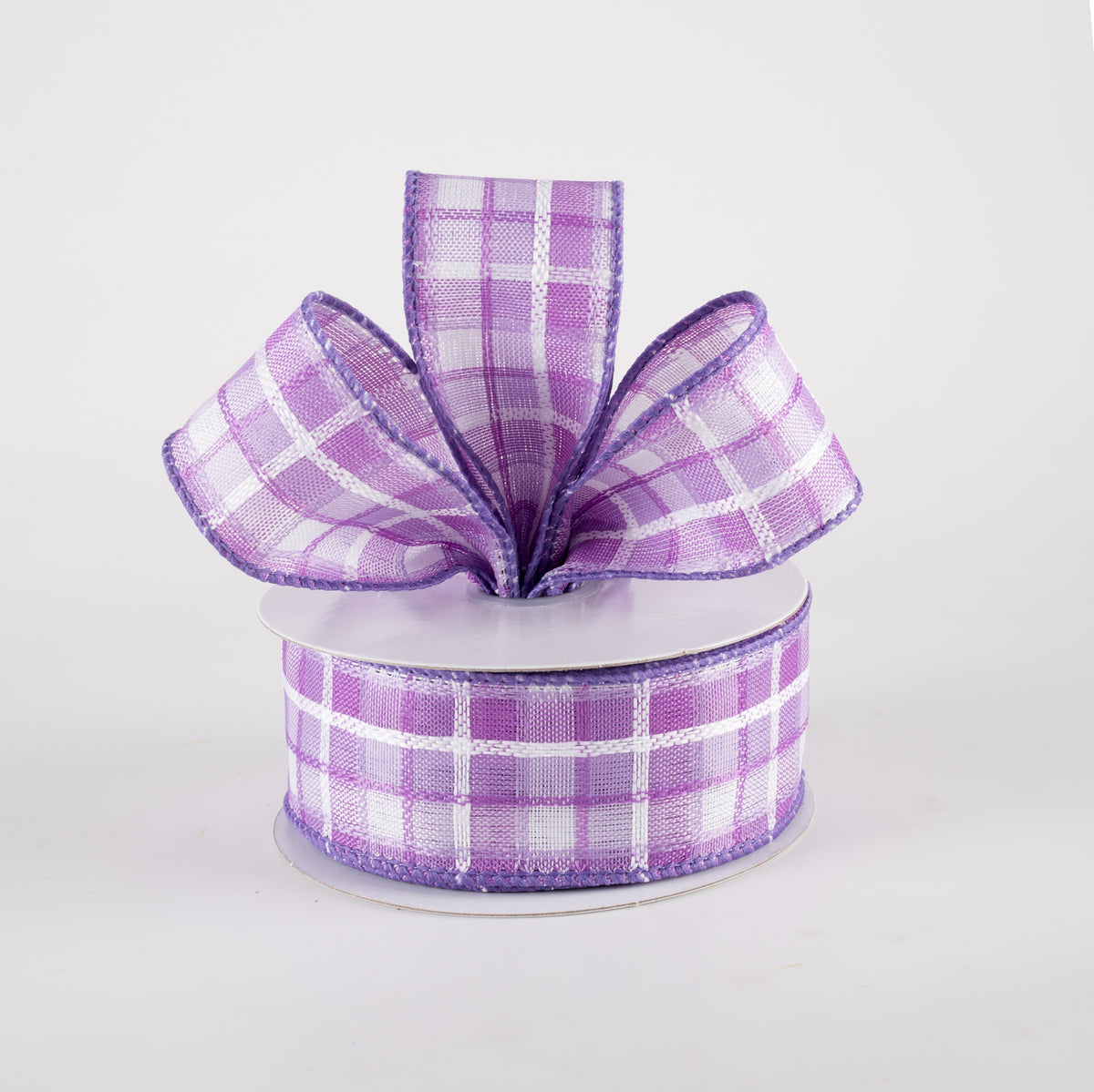 1.5" Kentini Plaid Ribbon: Lavender & White (10 Yards) Lifestyle Photo