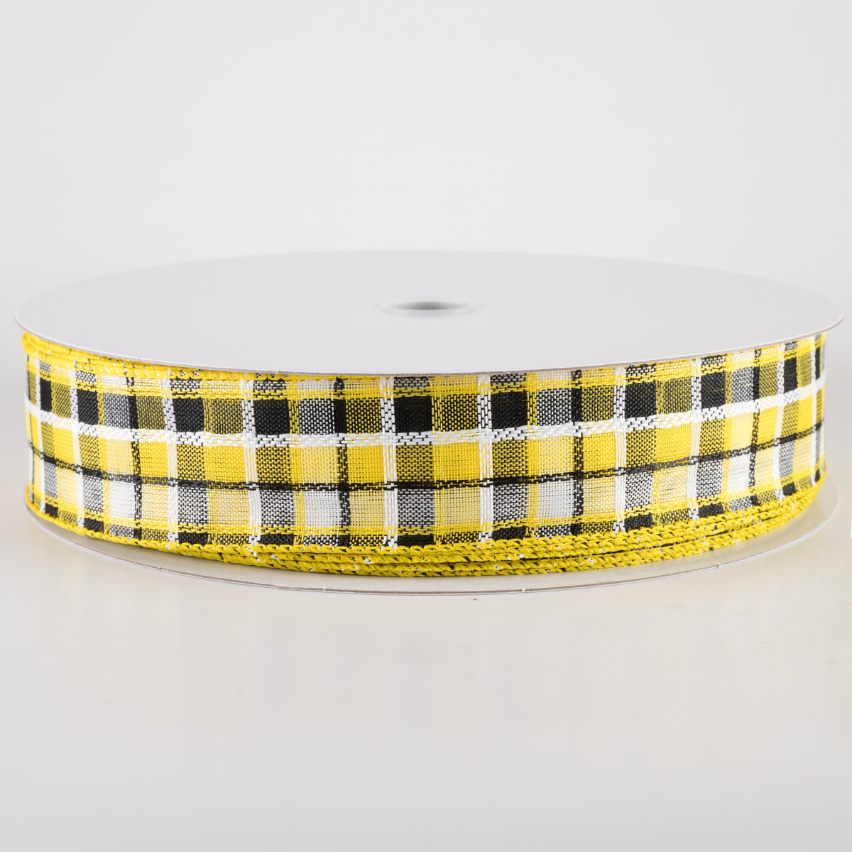 1.5" Kentini Plaid Ribbon: Yellow, Black, White (50 Yards) Item Number: 841-09-427