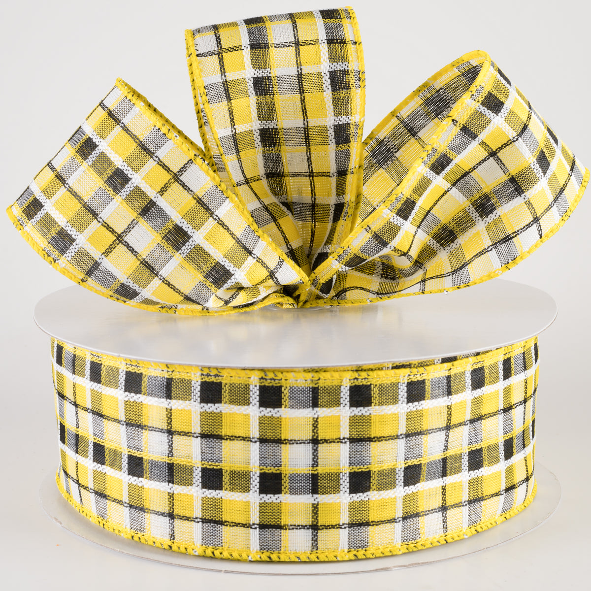 2.5" Kentini Plaid Ribbon: Yellow, Black, White (50 Yards) Lifestyle Photo