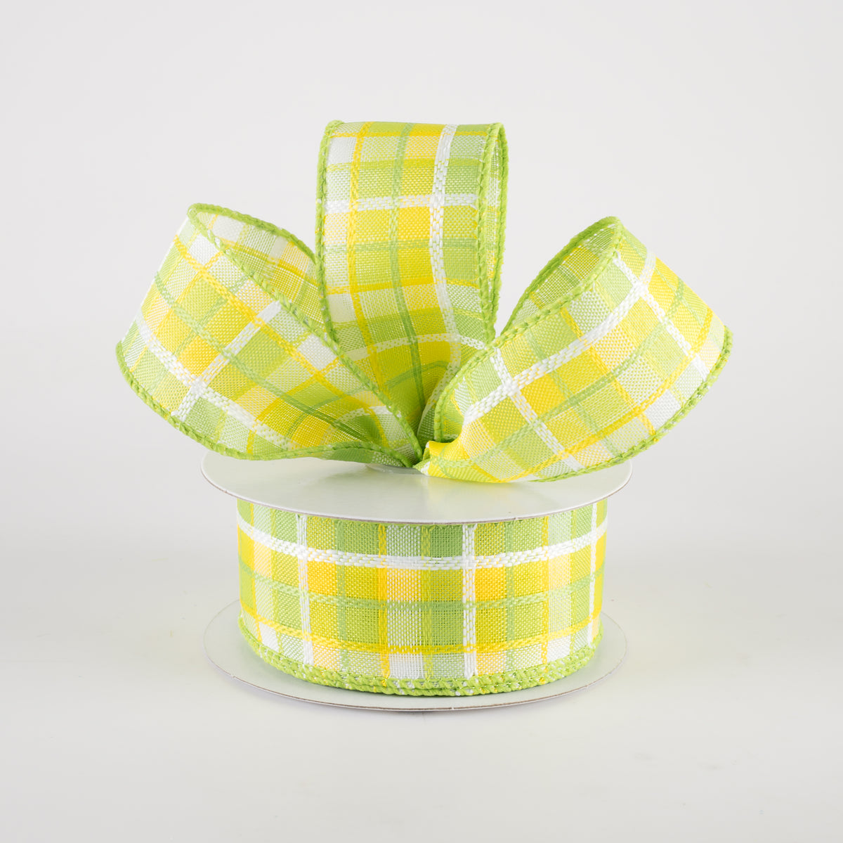 1.5" Kentini Plaid Ribbon: Yellow, Lime, White (10 Yards) Lifestyle Photo