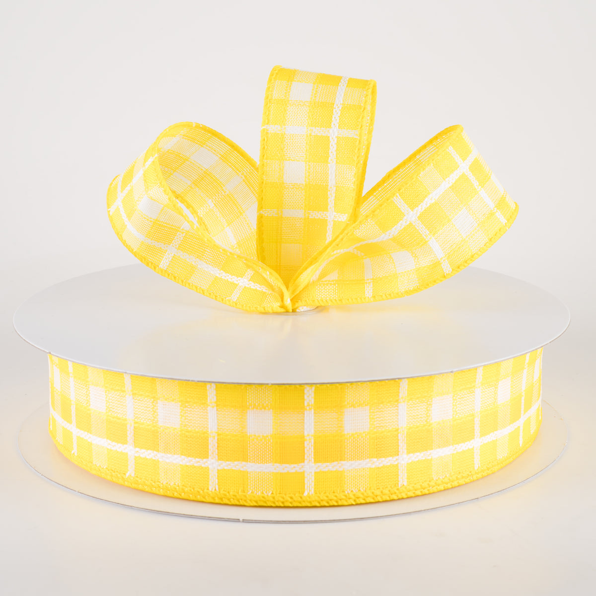 1.5" Kentini Plaid Ribbon: Yellow & White (50 Yards) Lifestyle Photo