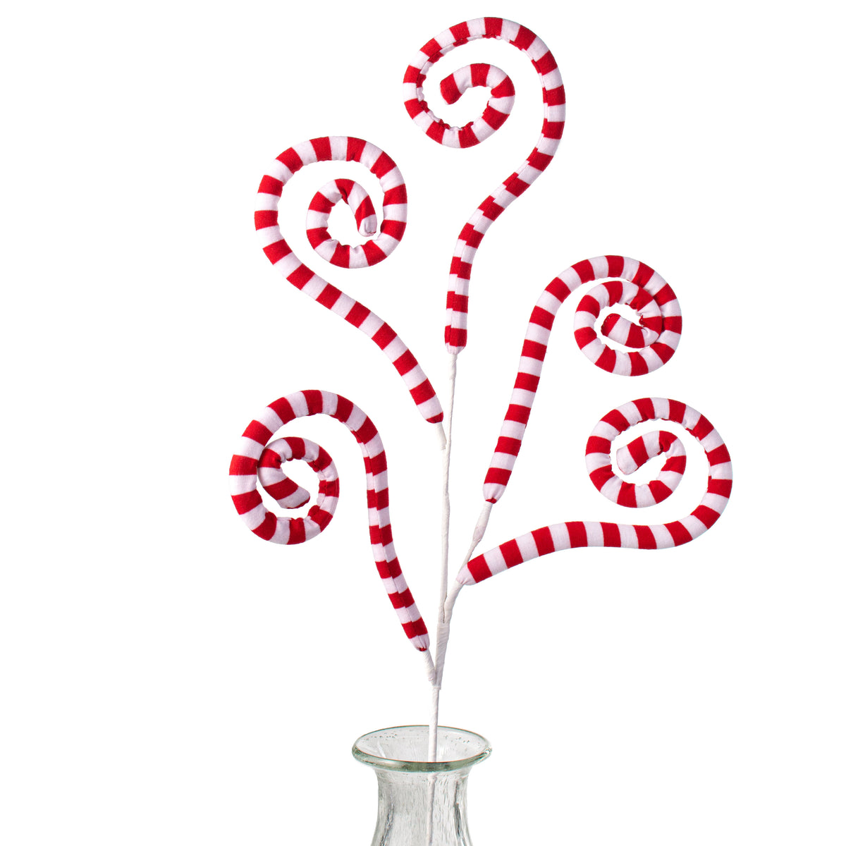 30" Knit Fabric Peppermint Spiral Curly Spray: Red & White Item Number: 84732RDWT