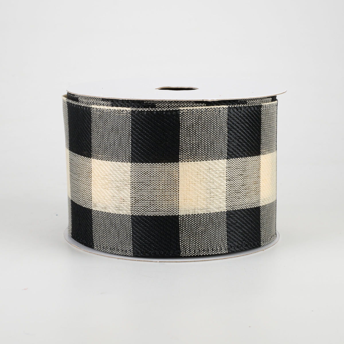 2.5" Large Buffalo Check Plaid Ribbon: Black & Ivory (10 Yards) Item Number: 75018-40-13