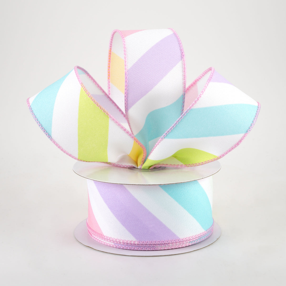 1.5" Large Diagonal Stripe Ribbon: Pastels (10 Yards) Lifestyle Photo