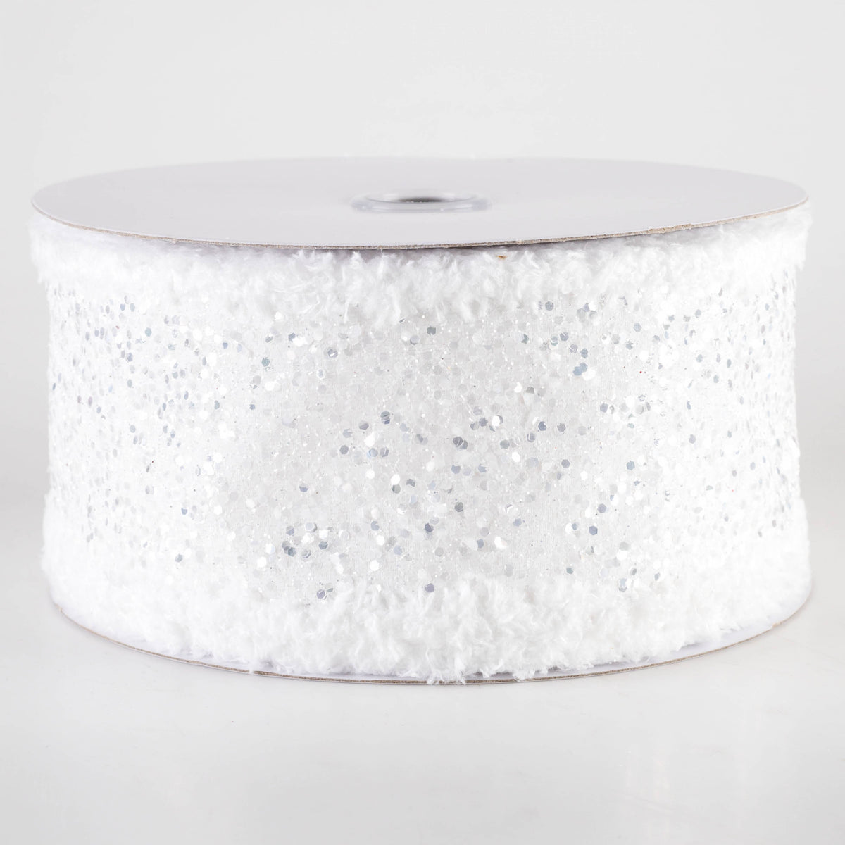 2.5" Large Glitter Snow Edge Ribbon: White (10 Yards) Item Number: RG898827