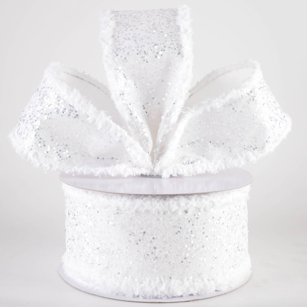 2.5" Large Glitter Snow Edge Ribbon: White (10 Yards) Lifestyle Photo