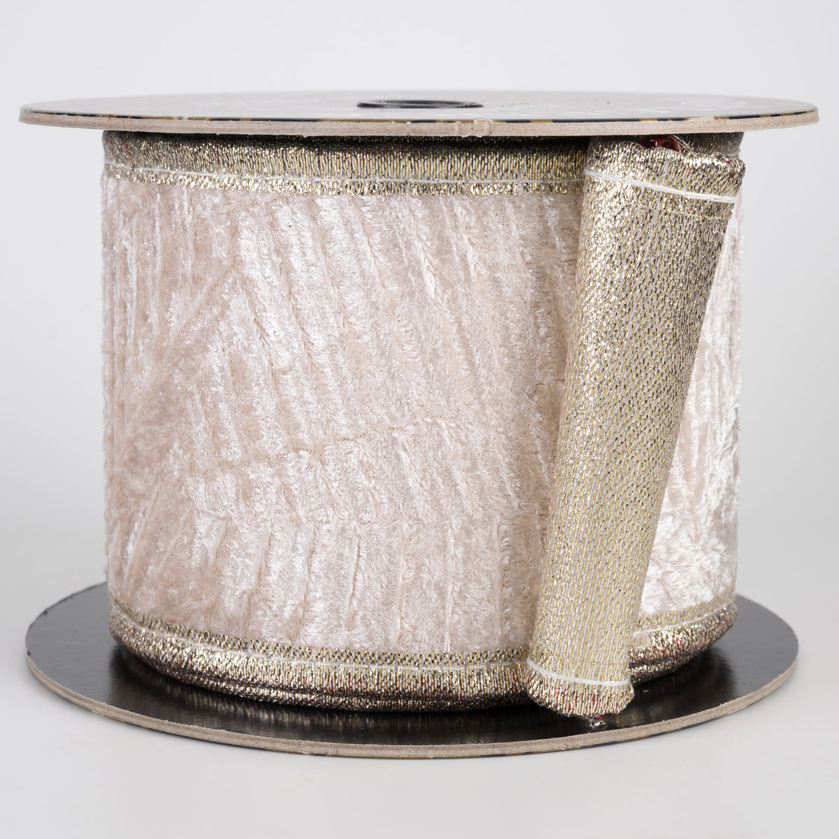 4" Leaf Pressed Velvet Metallic Backed Puffy Edge Ribbon: Cream (5 Yards) Item Number: D73606-04-14