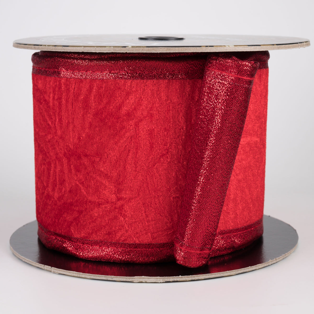 4" Leaf Pressed Velvet Metallic Backed Puffy Edge Ribbon: Red (5 Yards) Item Number: D73606-04-12