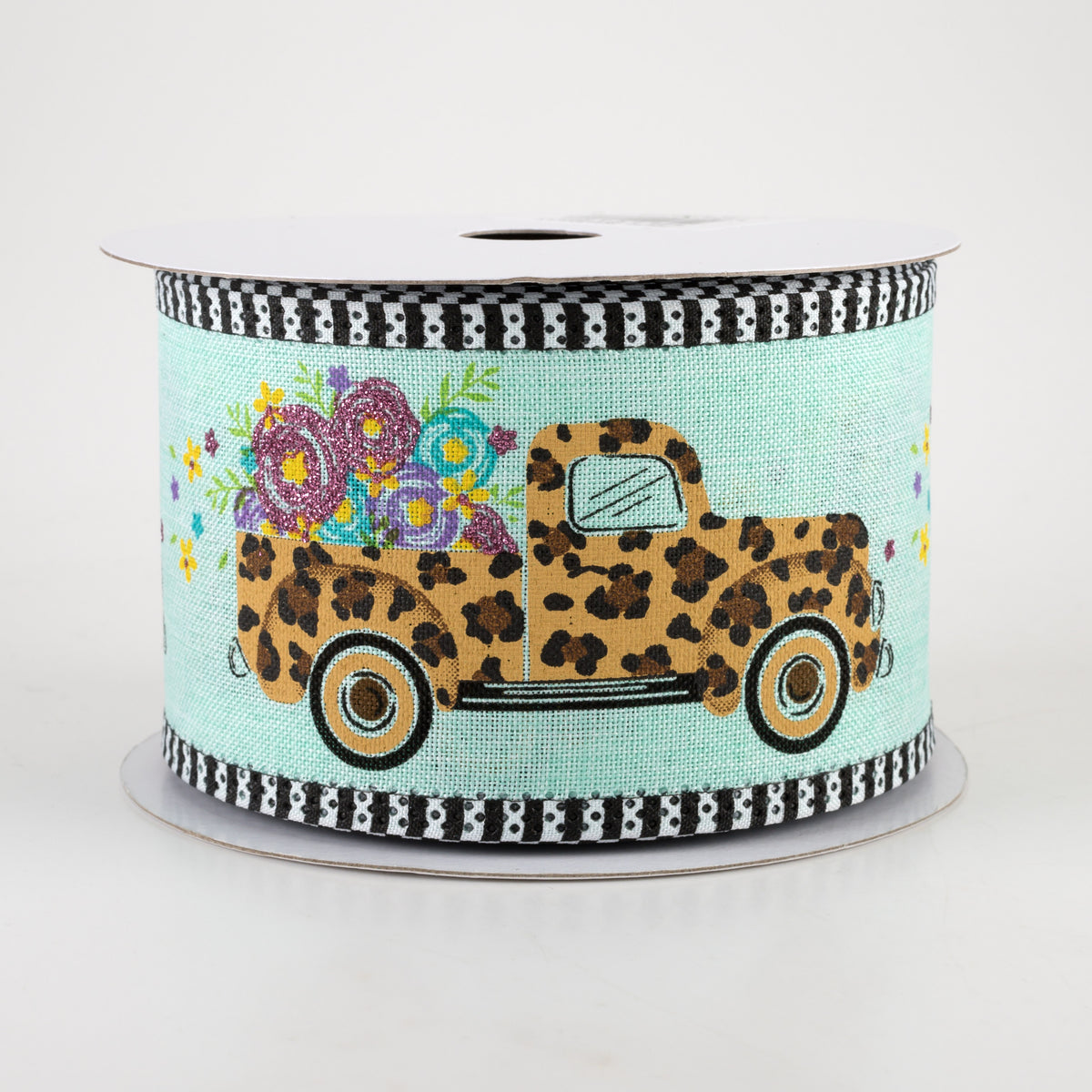 2.75" Leopard Flower Truck Stripe Edge Ribbon: Mint (10 Yards)