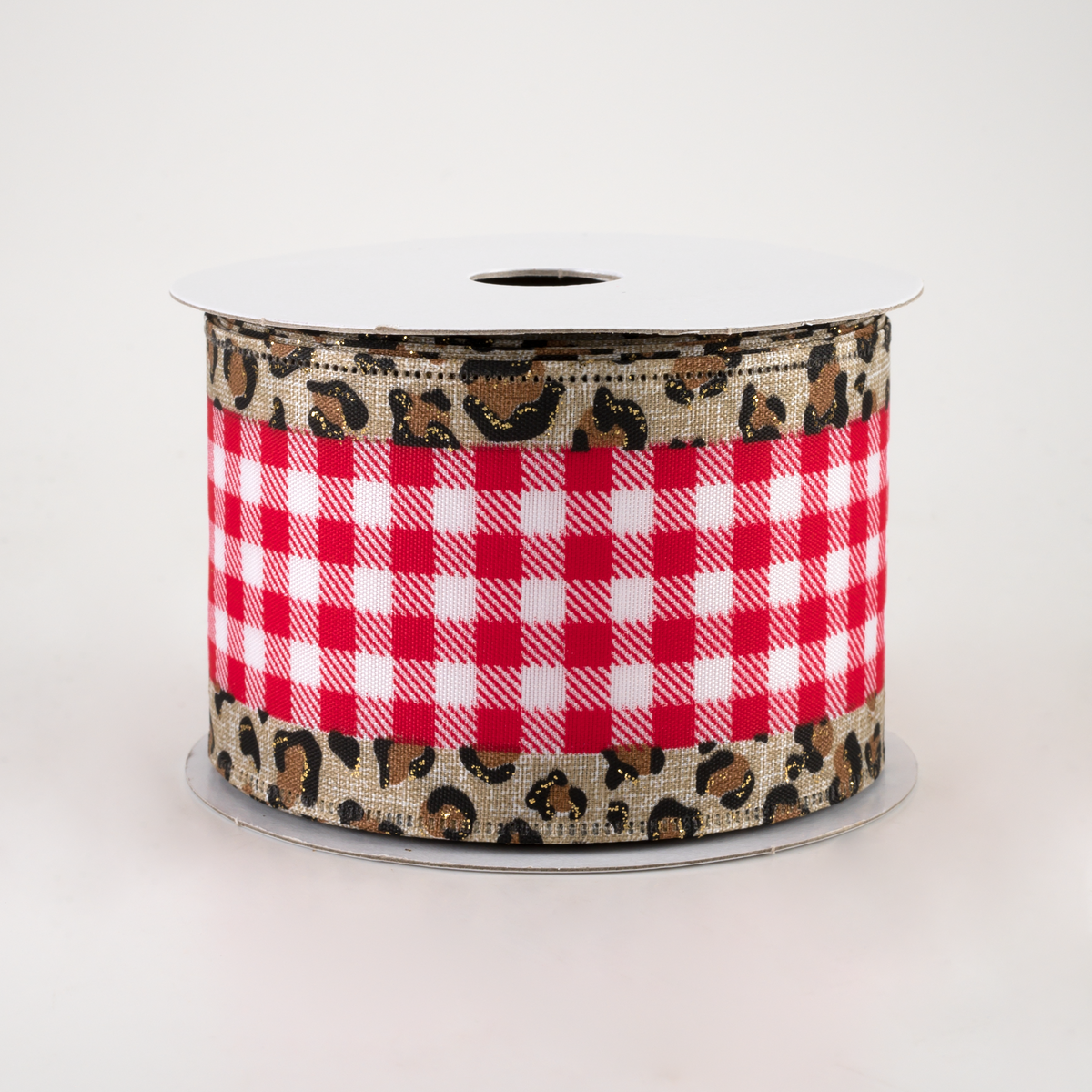 2.5" Leopard Print Edge Ribbon: Red & White Buffalo Plaid (10 Yards) Item Number: 65202-40-12