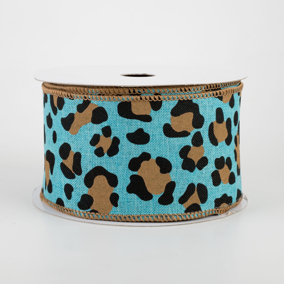 2.5" Leopard Print on Royal Ribbon: Light Teal (10 Yards)