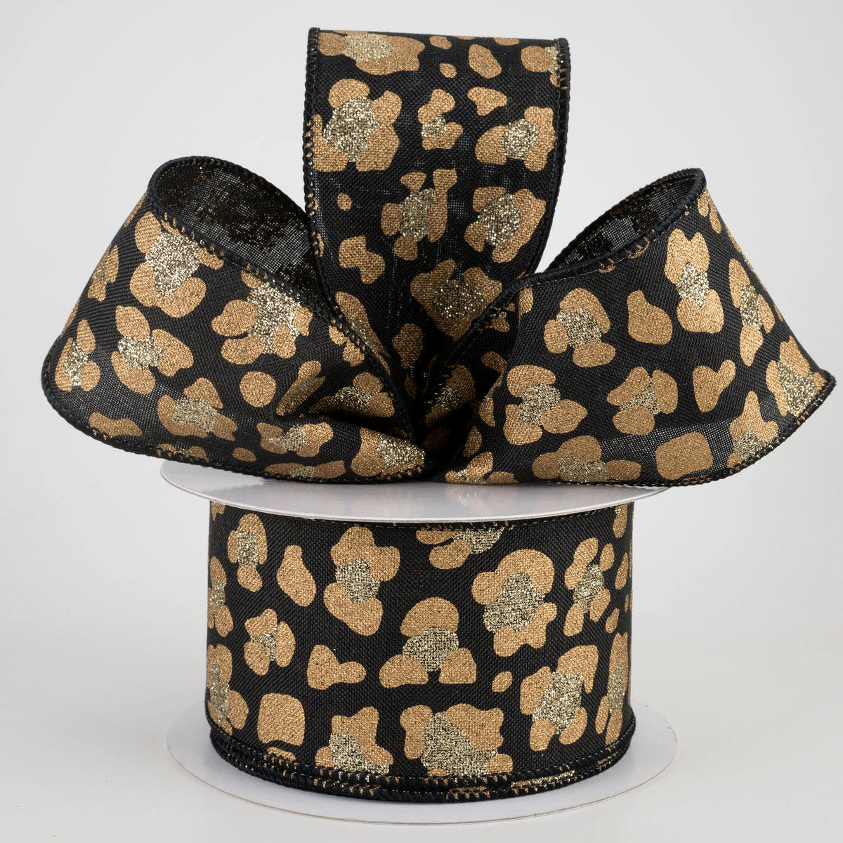 2.5" Leopard Print Ribbon: Black, Gold, Light Gold (10 Yards) Lifestyle Photo