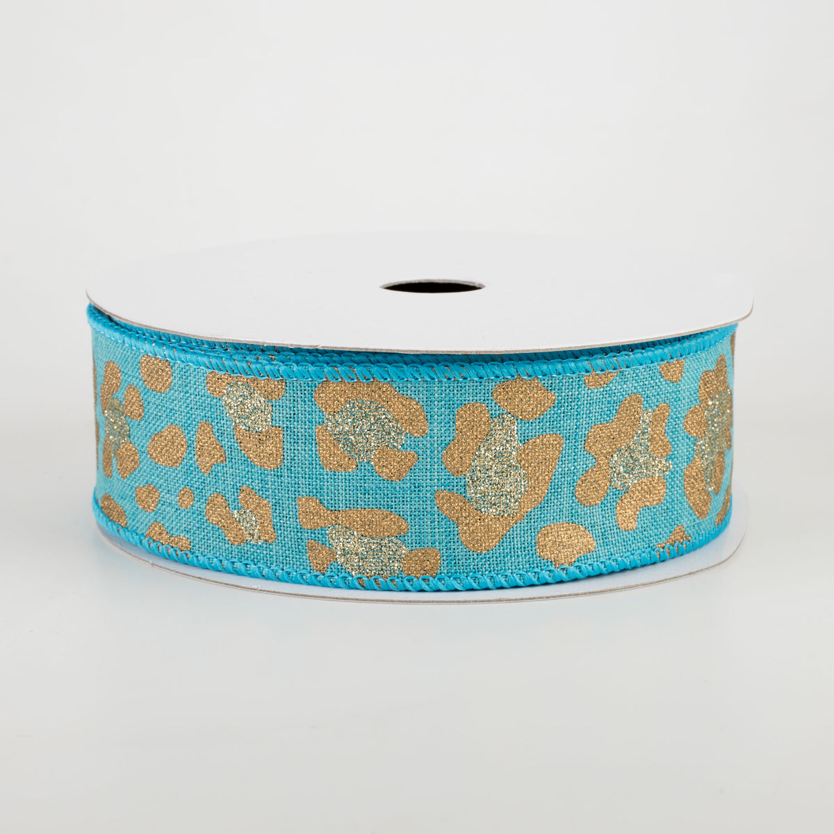 1.5" Leopard Print Ribbon: Light Teal, Gold, Light Gold (10 Yards)