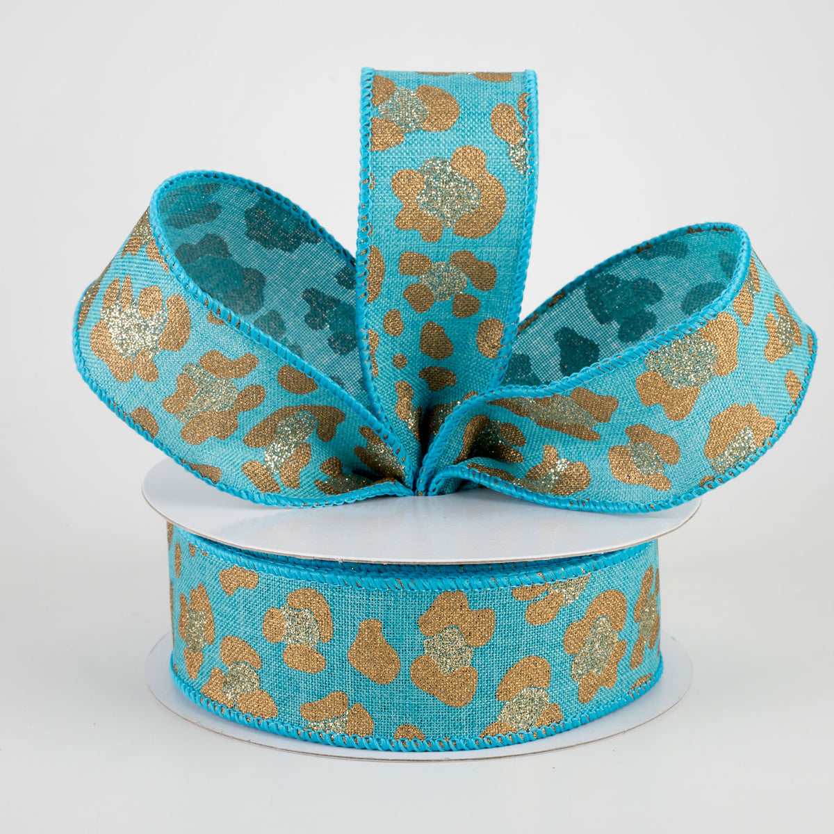 1.5" Leopard Print Ribbon: Light Teal, Gold, Light Gold (10 Yards) Lifestyle Photo