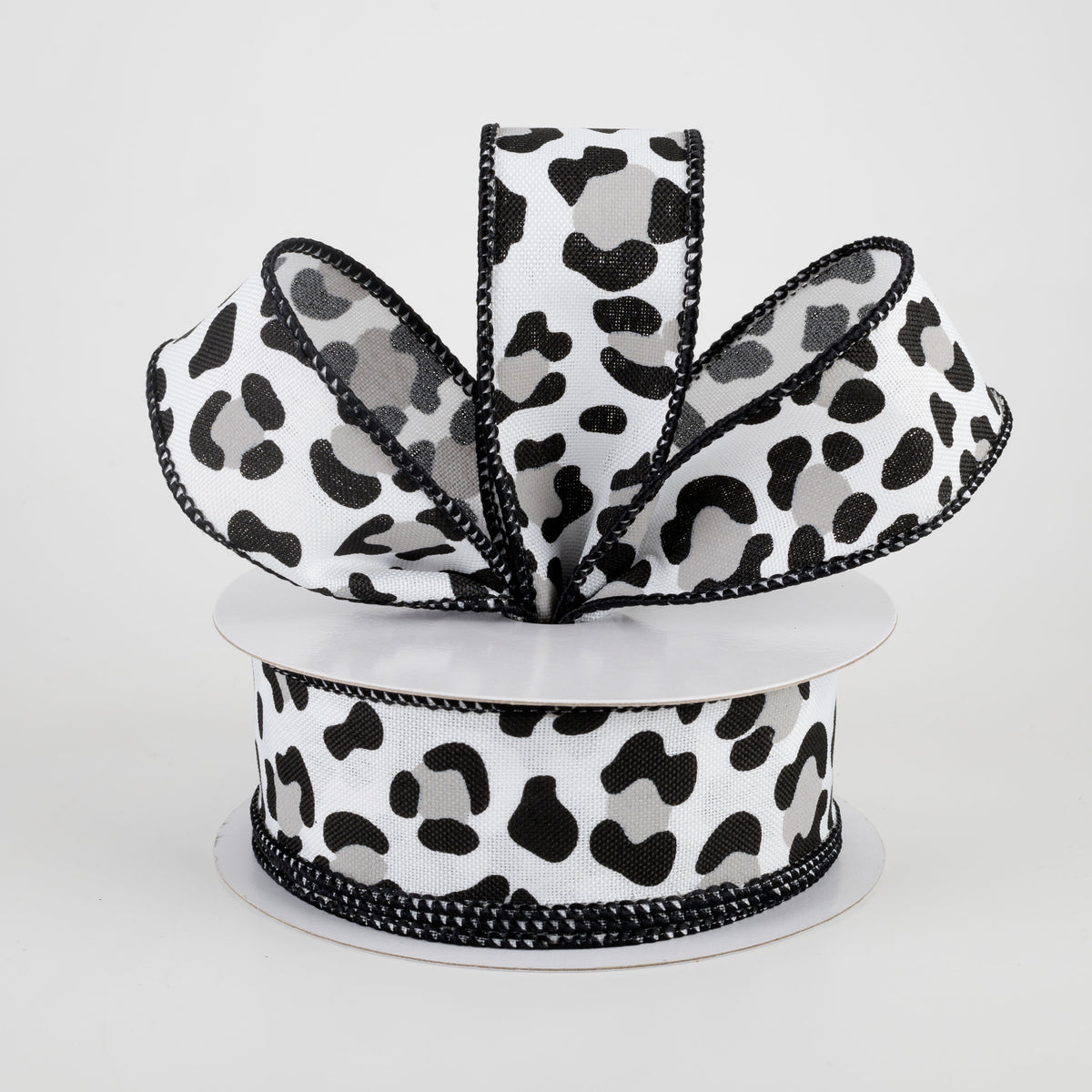 1.5" Leopard Print Ribbon: White, Black, Grey (10 Yards) Lifestyle Photo