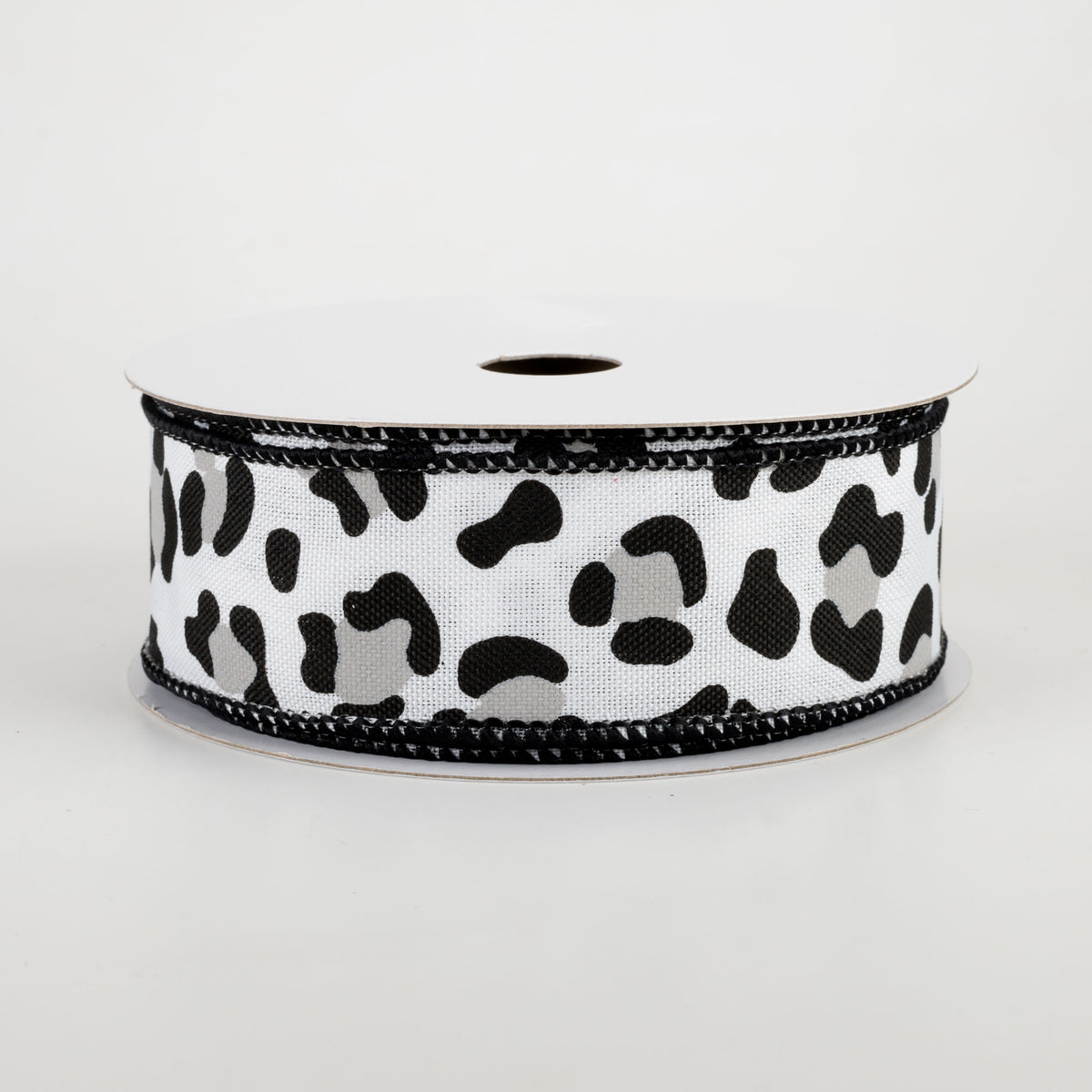1.5" Leopard Print Ribbon: White, Black, Grey (10 Yards)