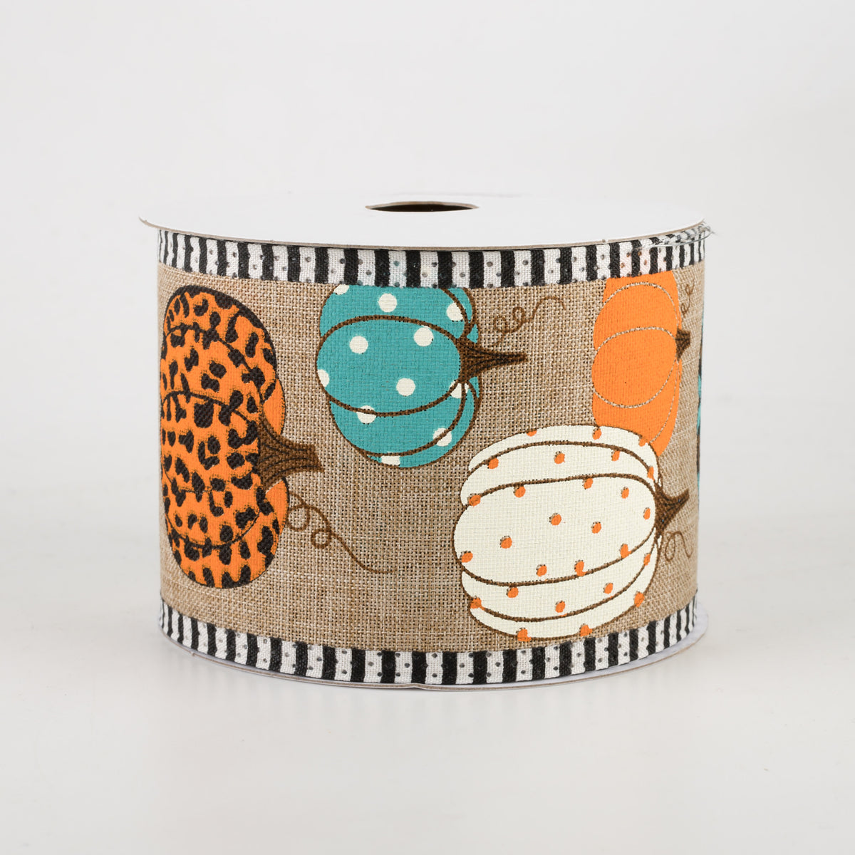 2.75" Leopard Pumpkins Thin Stripe Edge Ribbon: Light Beige (10 Yards)