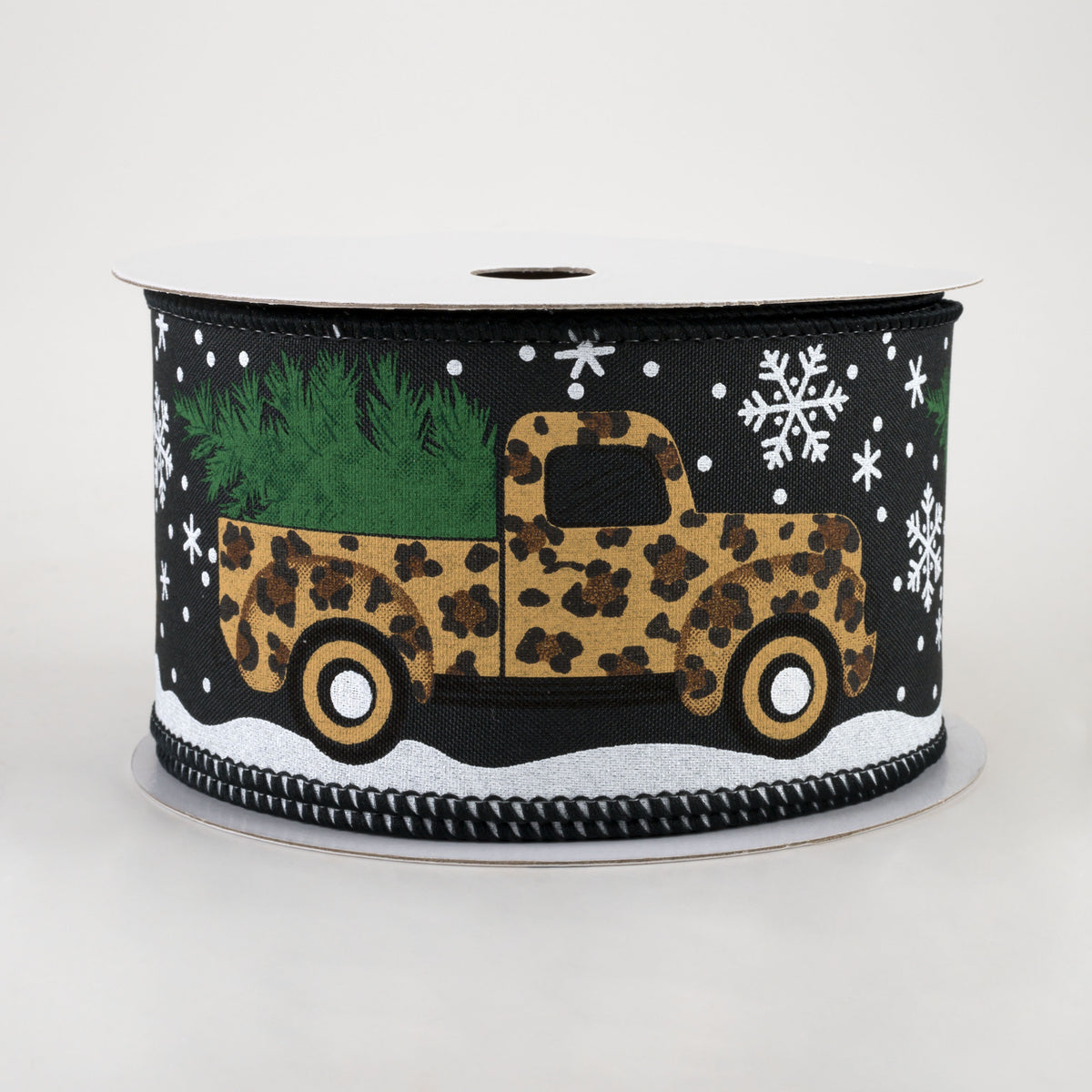 2.5" Leopard Truck With Tree Ribbon: Black (10 Yards)