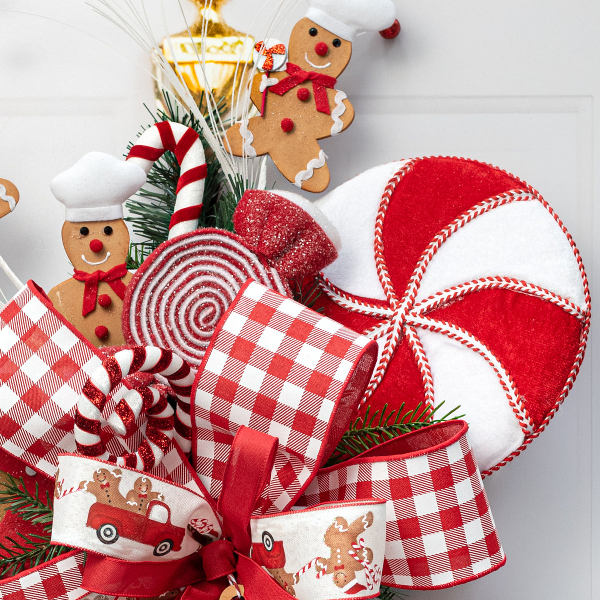 10" x 29" Velvet & Trim Lollipop Spray: Red & White