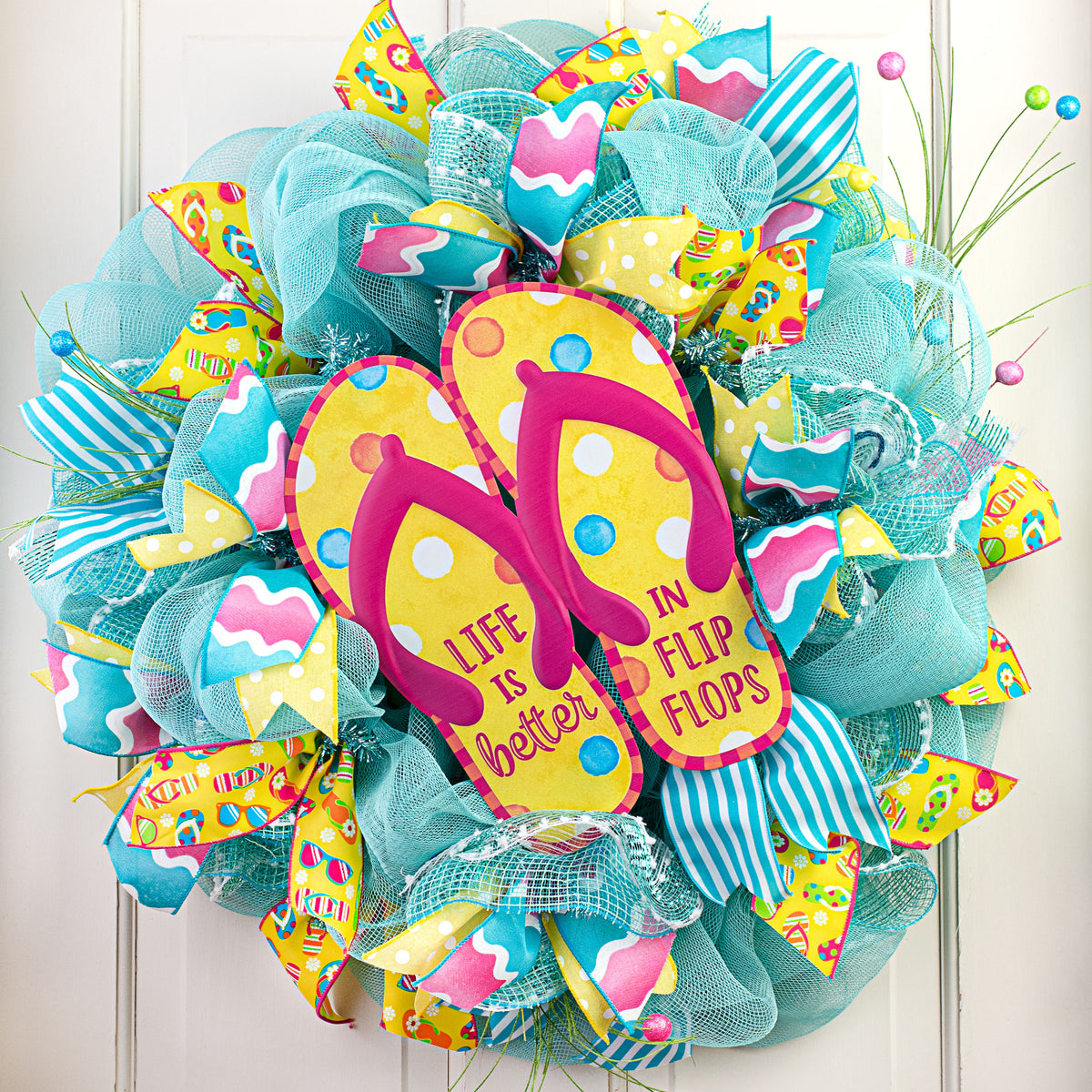12" Life Is Better In Flip Flops Embossed Metal Sign Lifestyle Photo