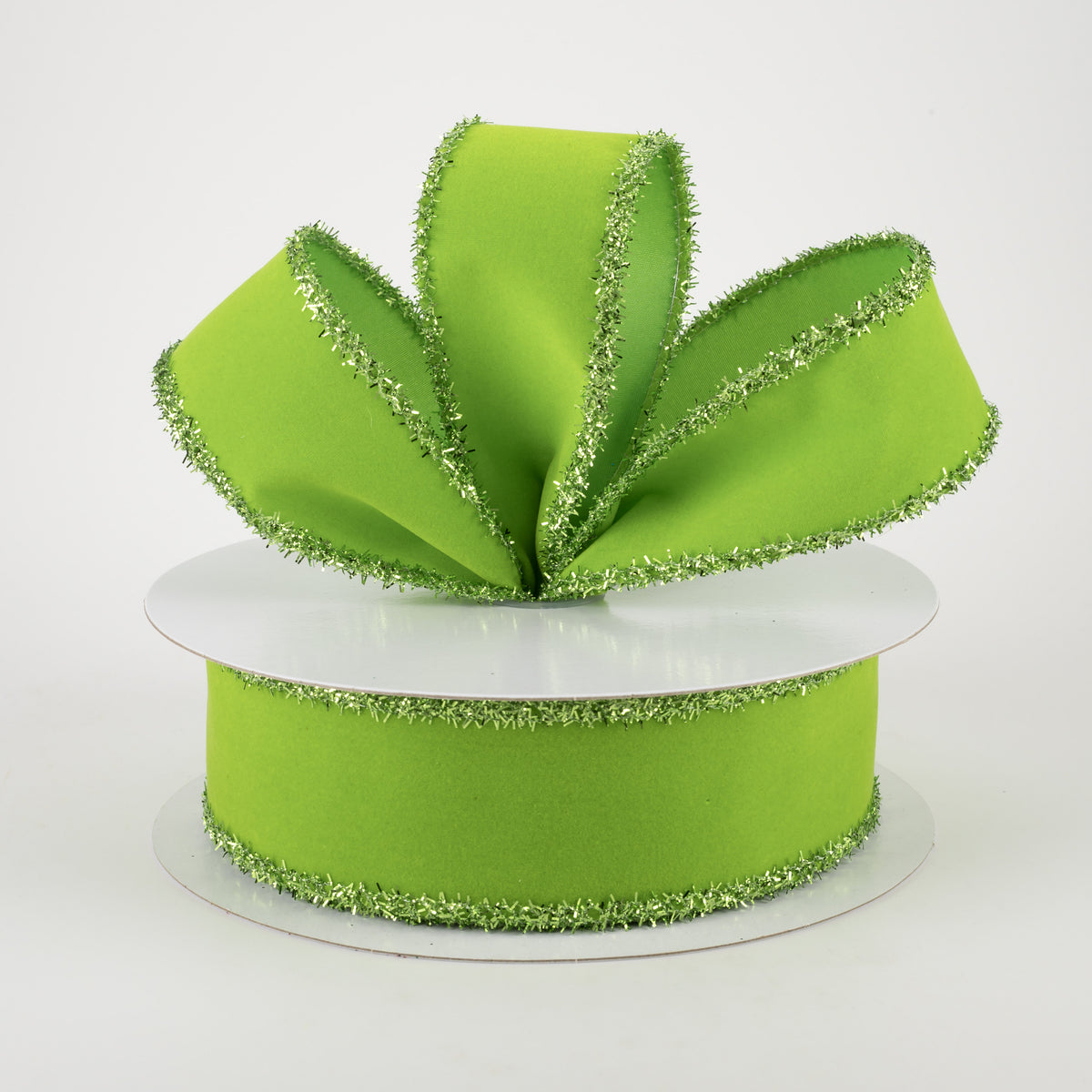 1.5" Lime Velvet Green Tinsel Edge Ribbon (10 Yards) Lifestyle Photo