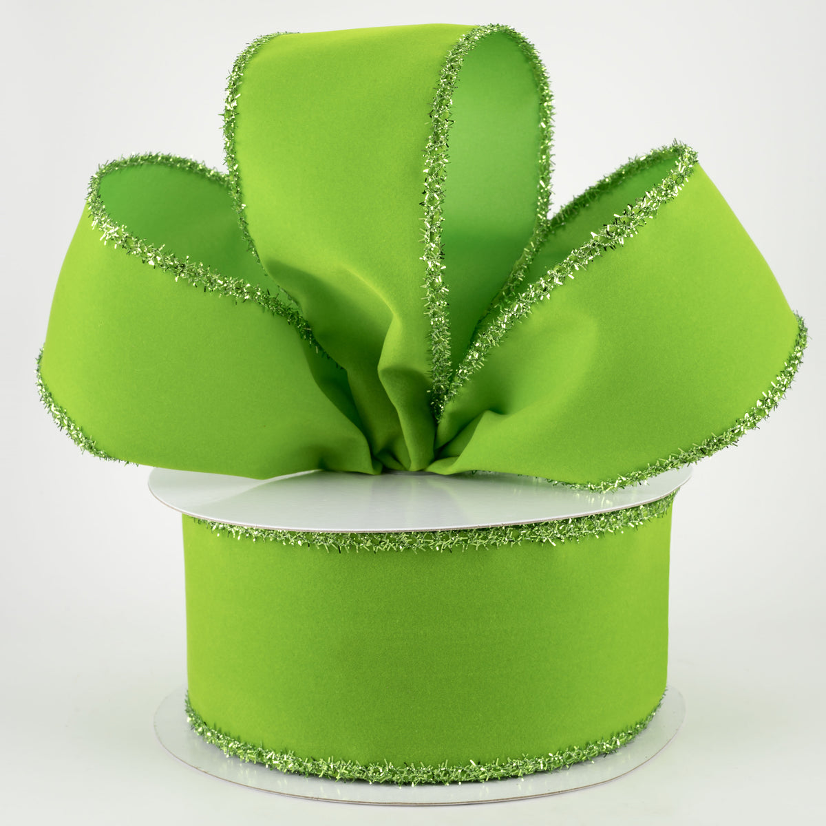 2.5" Lime Velvet Green Tinsel Edge Ribbon (10 Yards) Lifestyle Photo