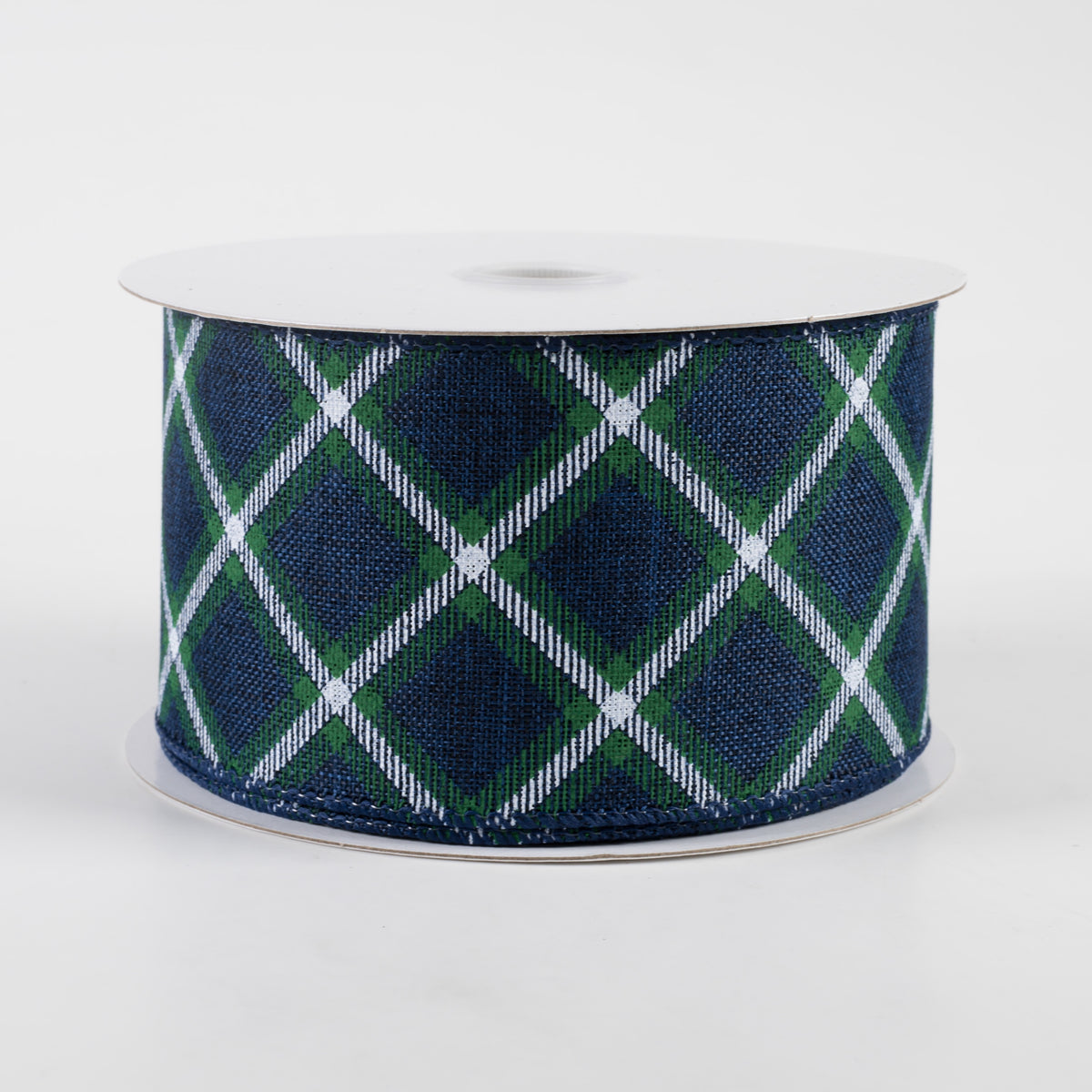 2.5" Linen Asher Plaid Ribbon: Navy, White, Green (10 Yards) Item Number: 71239-40-27
