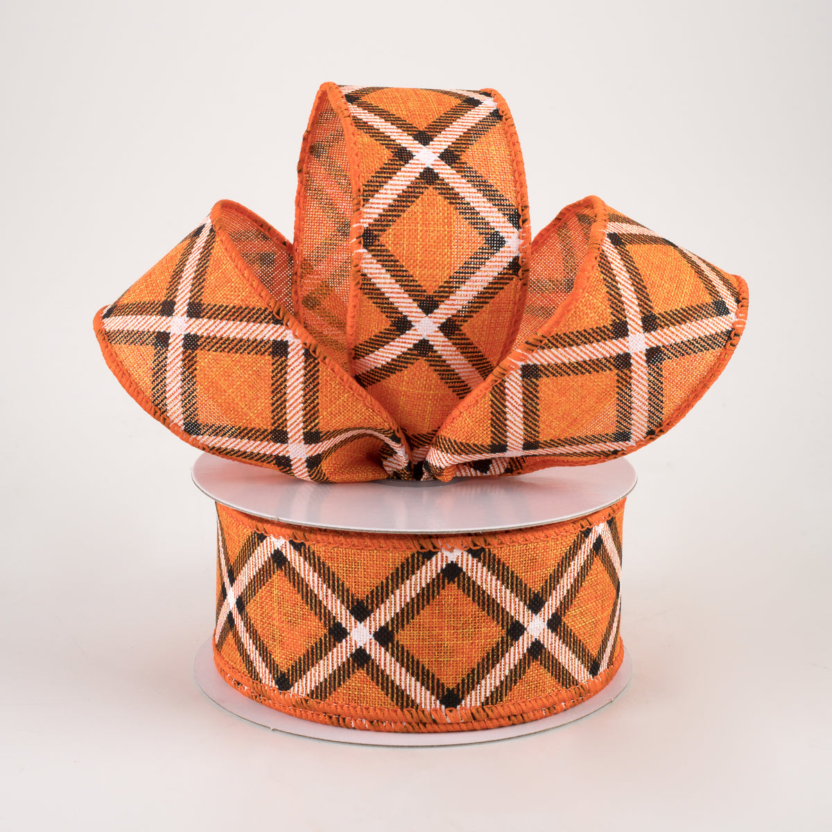 1.5" Linen Asher Plaid Ribbon: Orange, Black & White (10 Yards) Lifestyle Photo