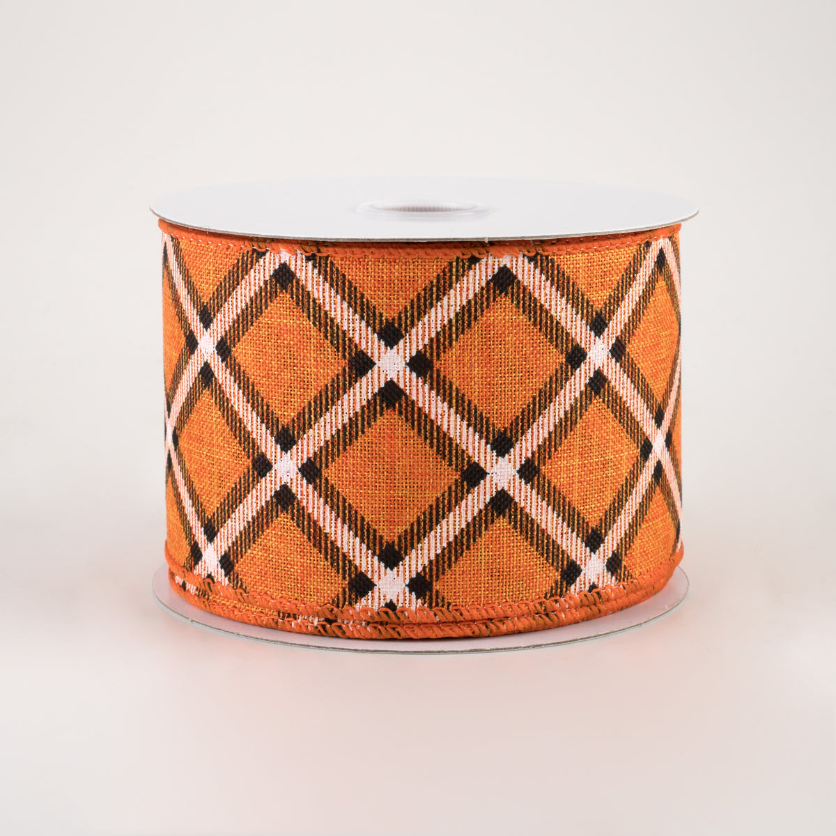 2.5" Linen Asher Plaid Ribbon: Orange, Black & White (10 Yards)