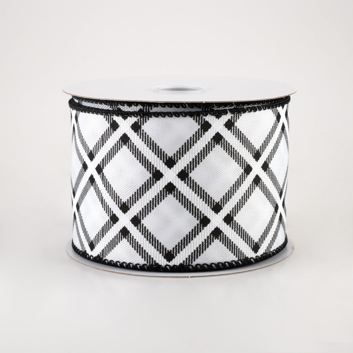 2.5" Linen Asher Plaid Ribbon: White & Black (10 Yards)