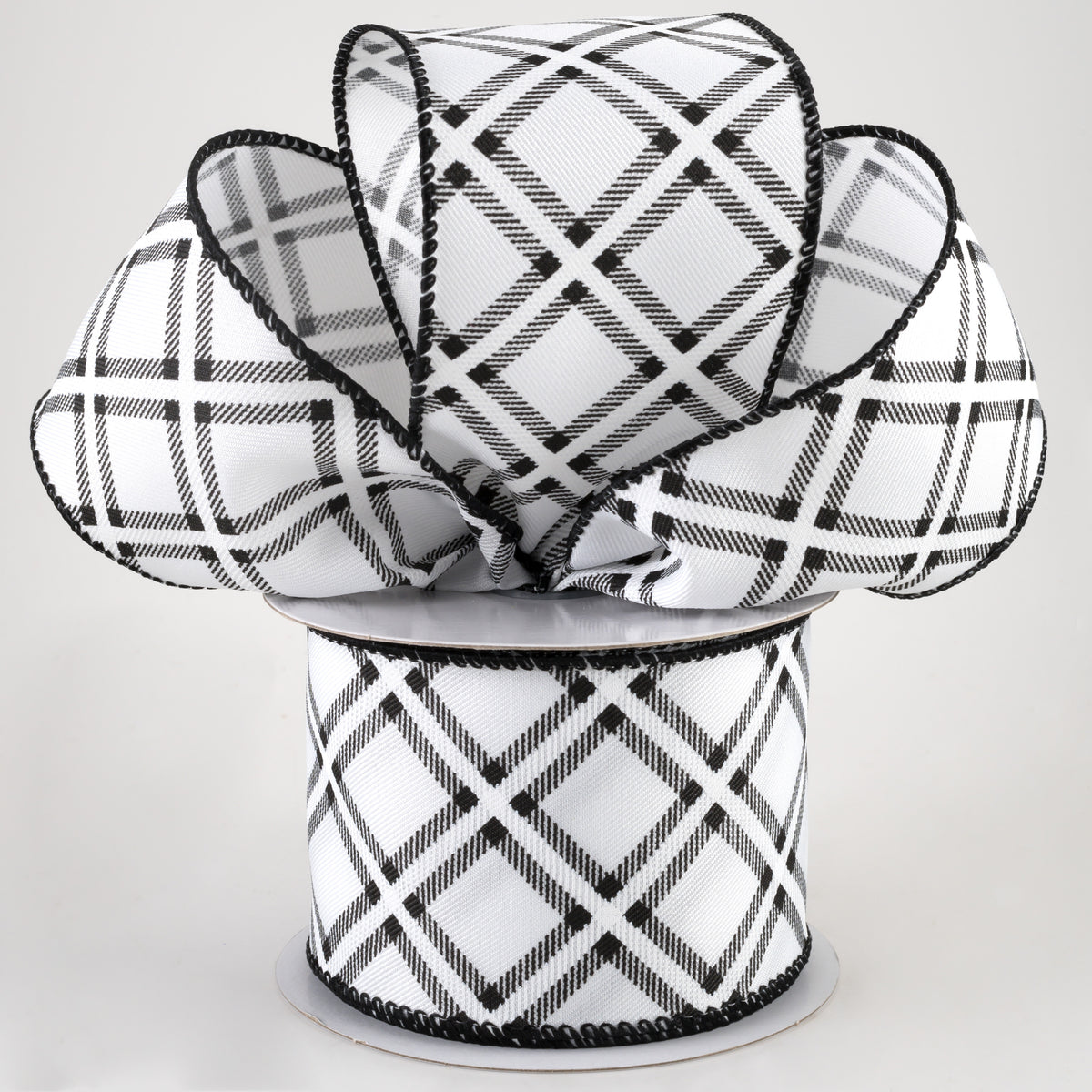 2.5" Linen Asher Plaid Ribbon: White & Black (10 Yards) Lifestyle Photo