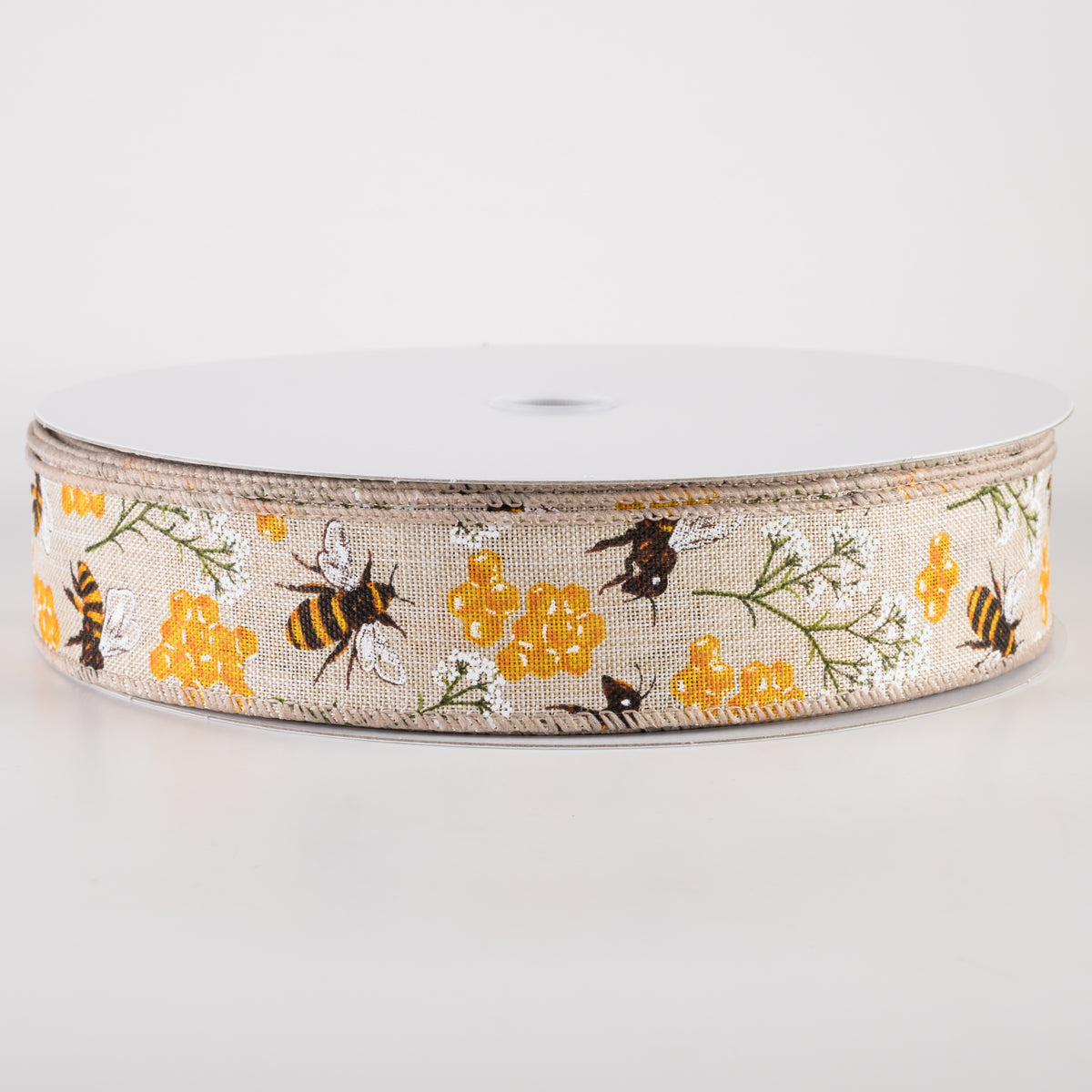 1.5" Linen Bees, Honeycomb, Baby's Breath Ribbon: Natural (50 Yards) Item Number: 841-09-432