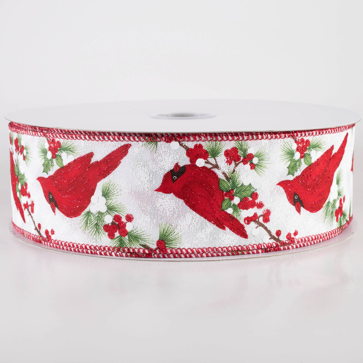 2.5" Linen Big Cardinal on Holly Ribbon: White (50 Yards) Item Number: 871-40-415