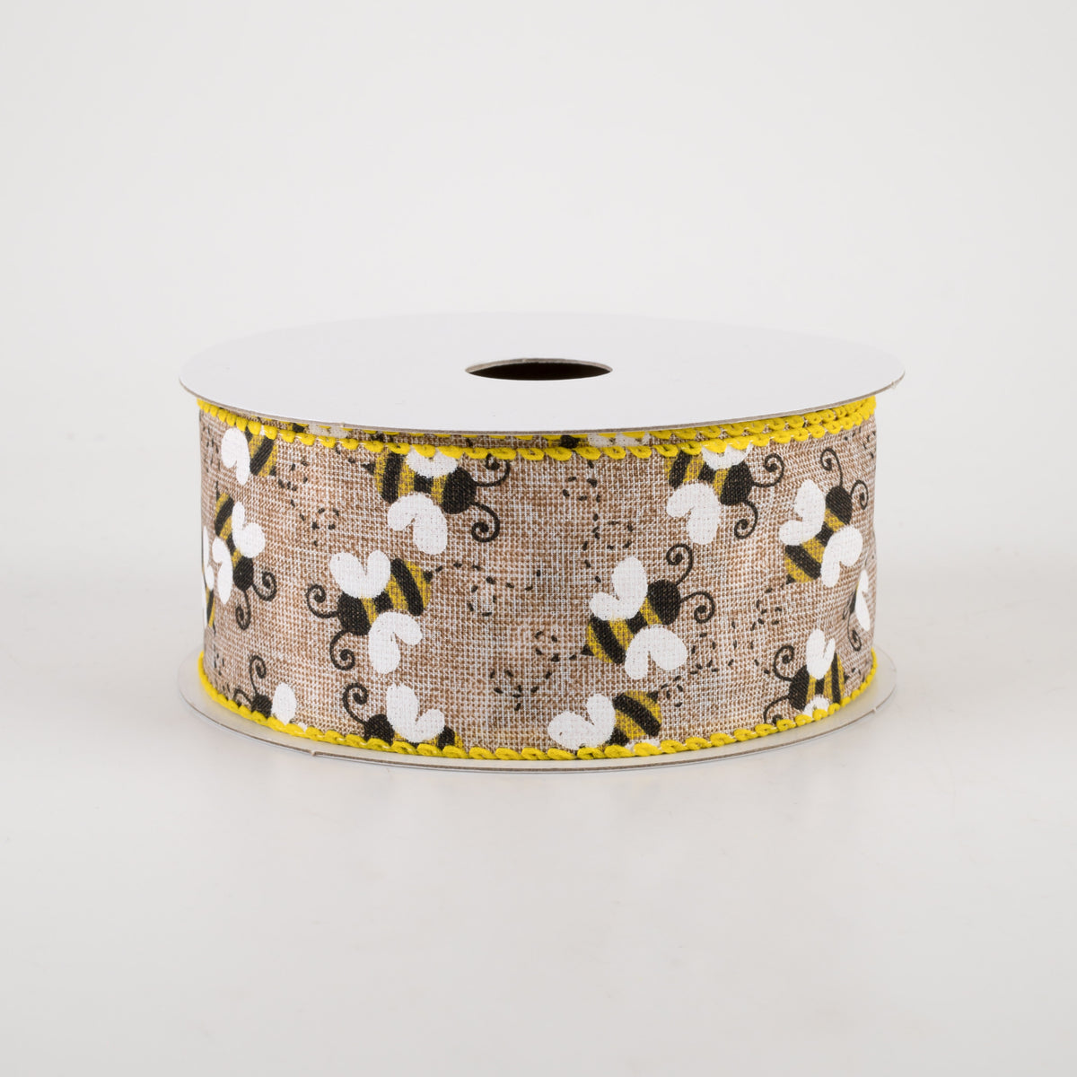 1.5" Linen Buzzing Bees Ribbon: Natural (10 Yards)