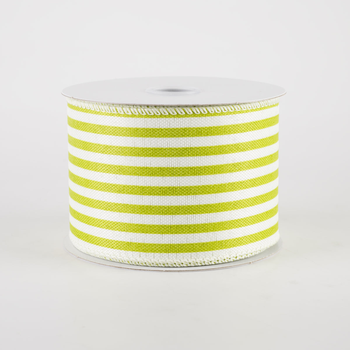 2.5" Linen Cabana Stripes Ribbon: Ivory & Kiwi Green (10 Yards) Item Number: 42428-40-29