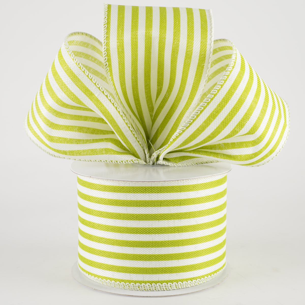 2.5" Linen Cabana Stripes Ribbon: Ivory & Kiwi Green (10 Yards) Lifestyle Photo